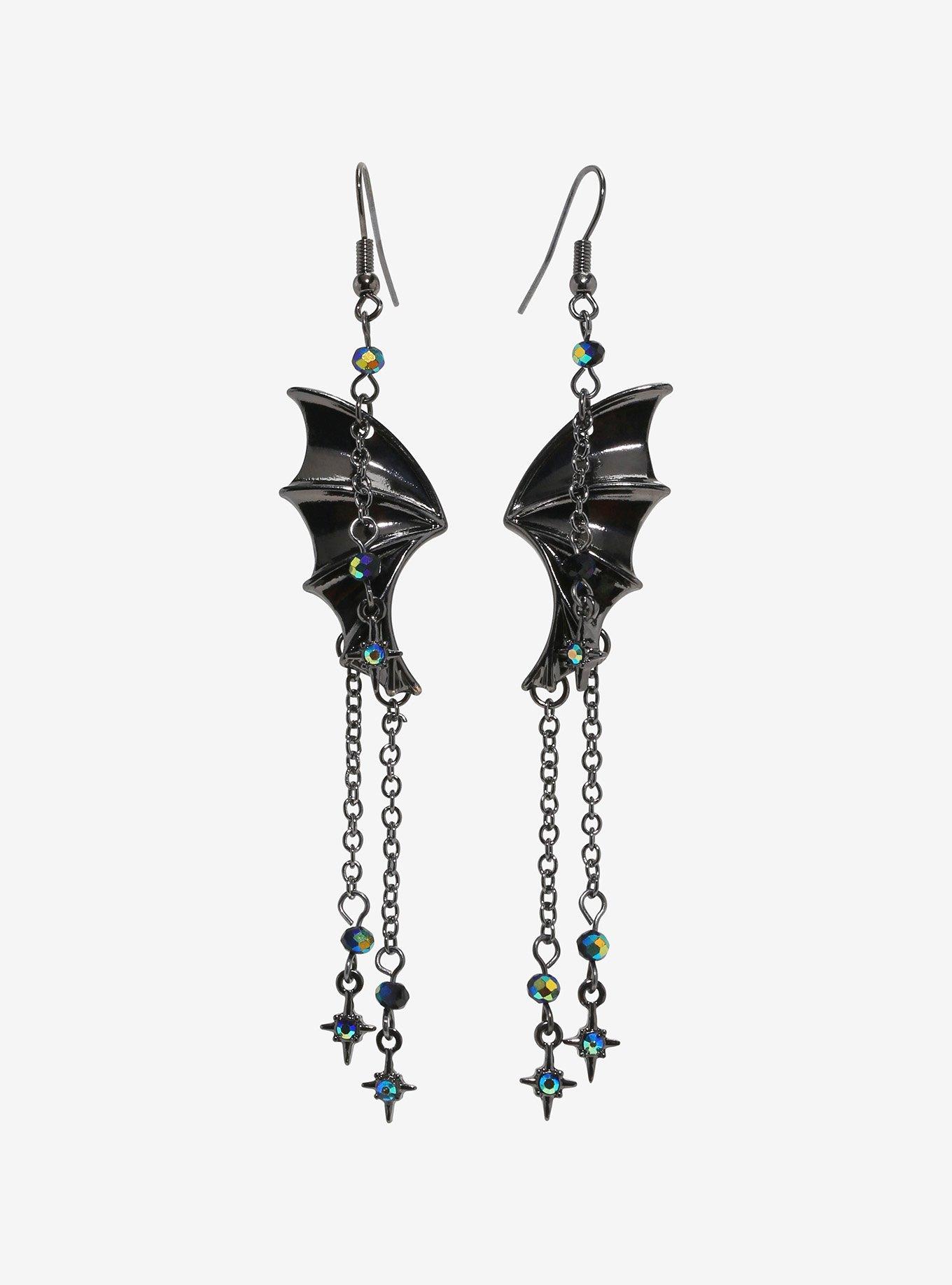 Thorn & Fable Bat Wing Sparkle Drop Earrings, , hi-res