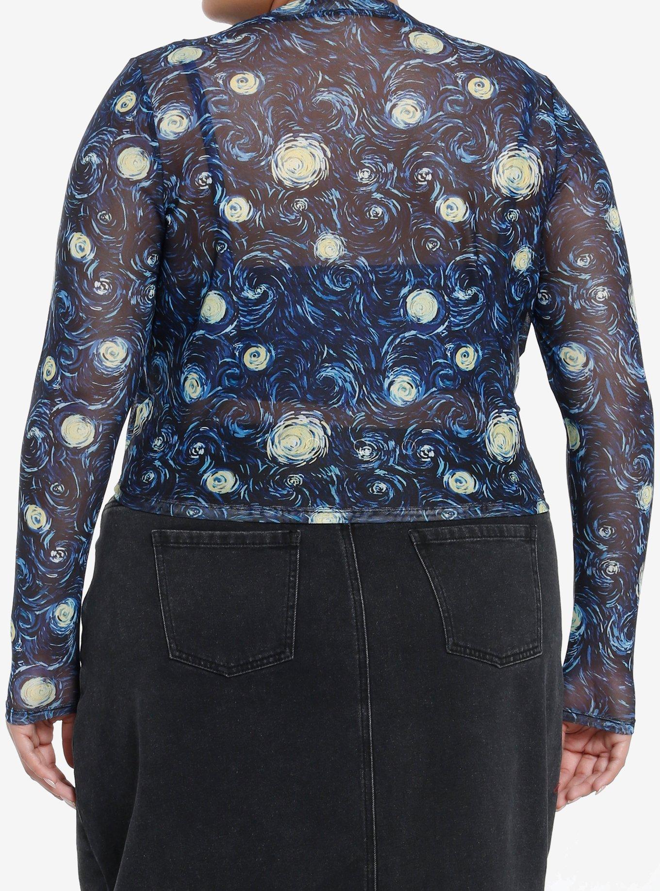 Cosmic Aura Starry Nights Mesh Girls Twofer Long-Sleeve Top Plus Size, BLUE, alternate