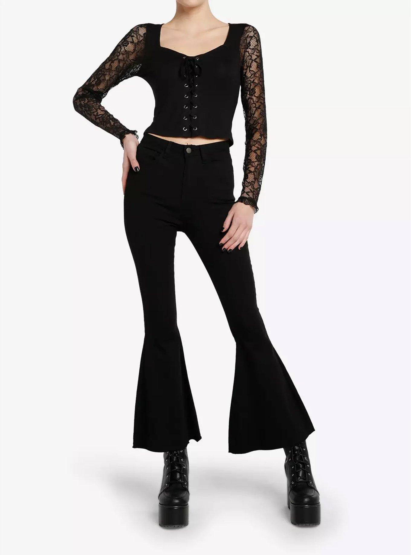 Cosmic Aura Black Lace Sleeve Sweetheart Girls Top, , hi-res