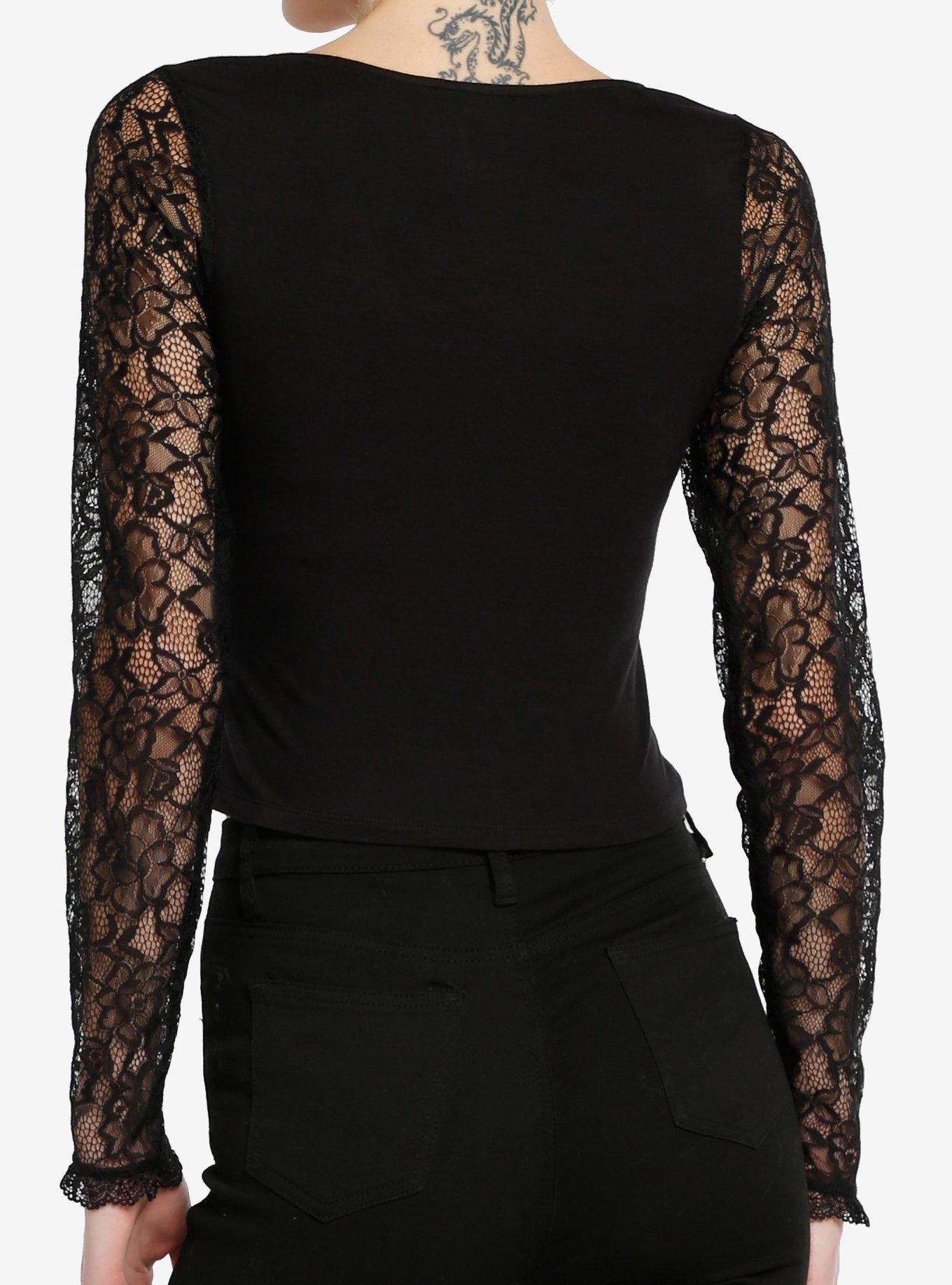 Cosmic Aura Black Lace Sleeve Sweetheart Girls Top, BLACK, alternate