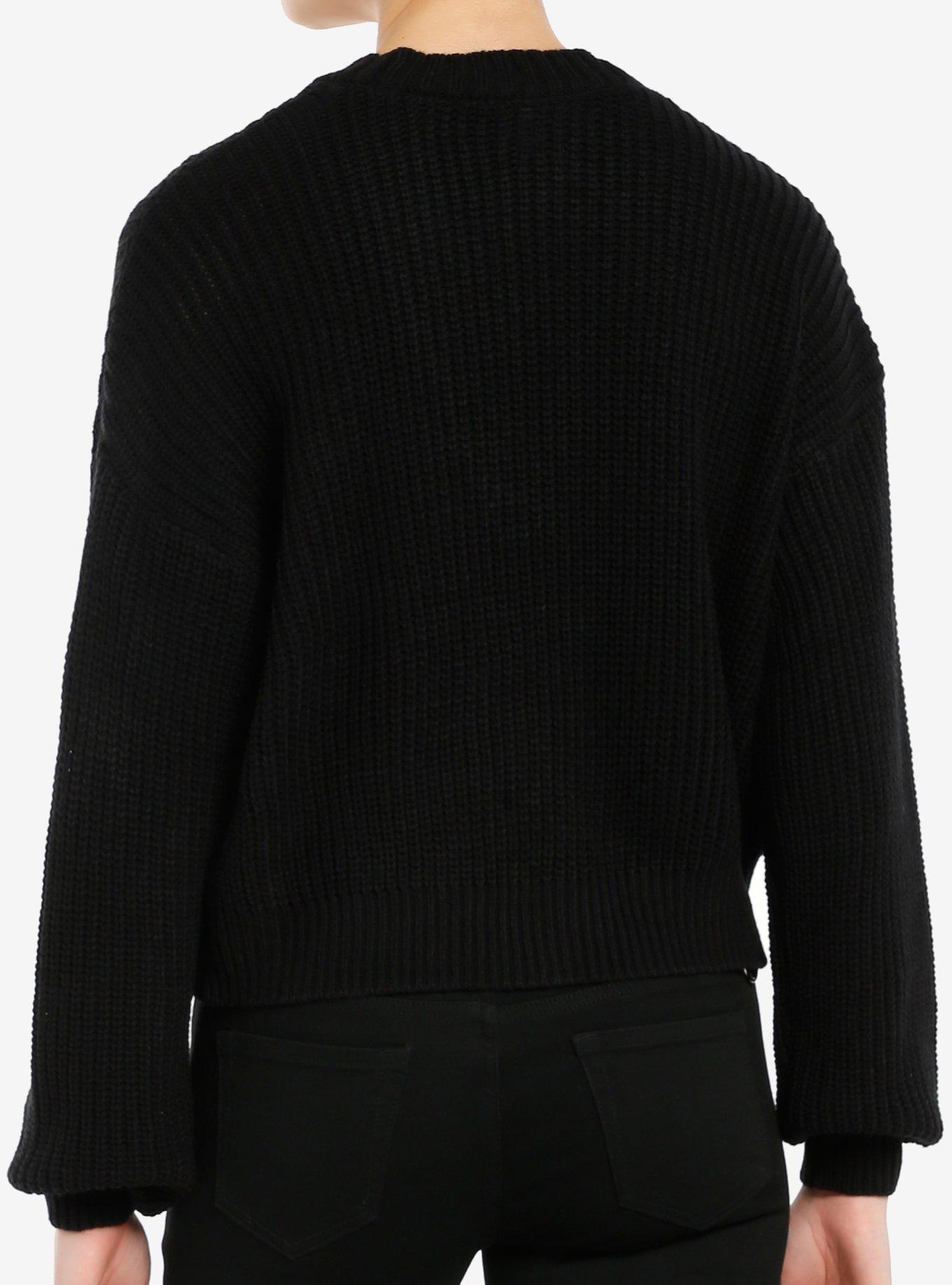 Social Collision Graveyard Skull Girls Crop Cardigan, BLACK, alternate