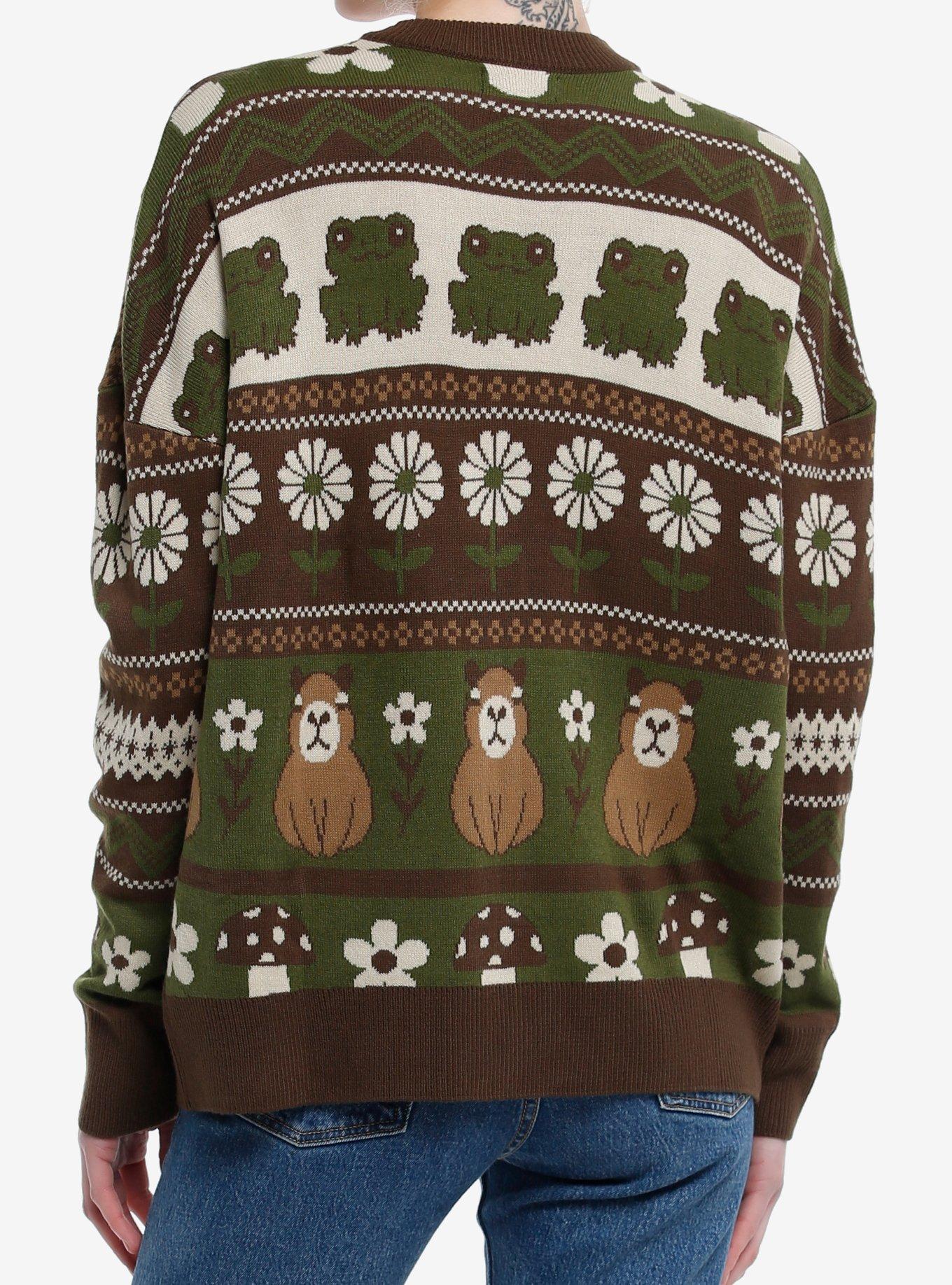 Thorn & Fable Forest Capybara Frog Girls Cardigan, , hi-res