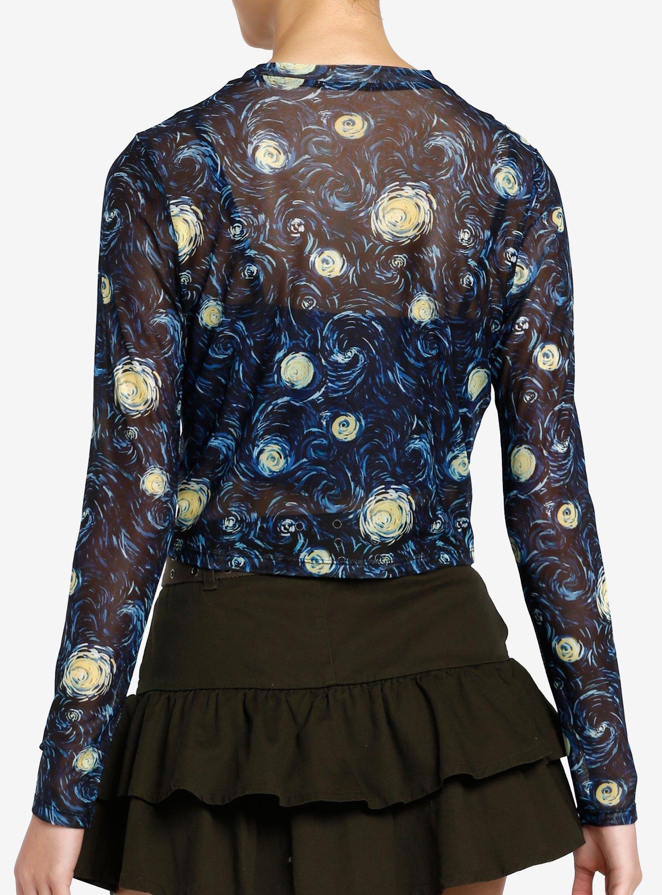 Cosmic Aura Starry Nights Mesh Girls Twofer Long-Sleeve Top, BLUE, alternate