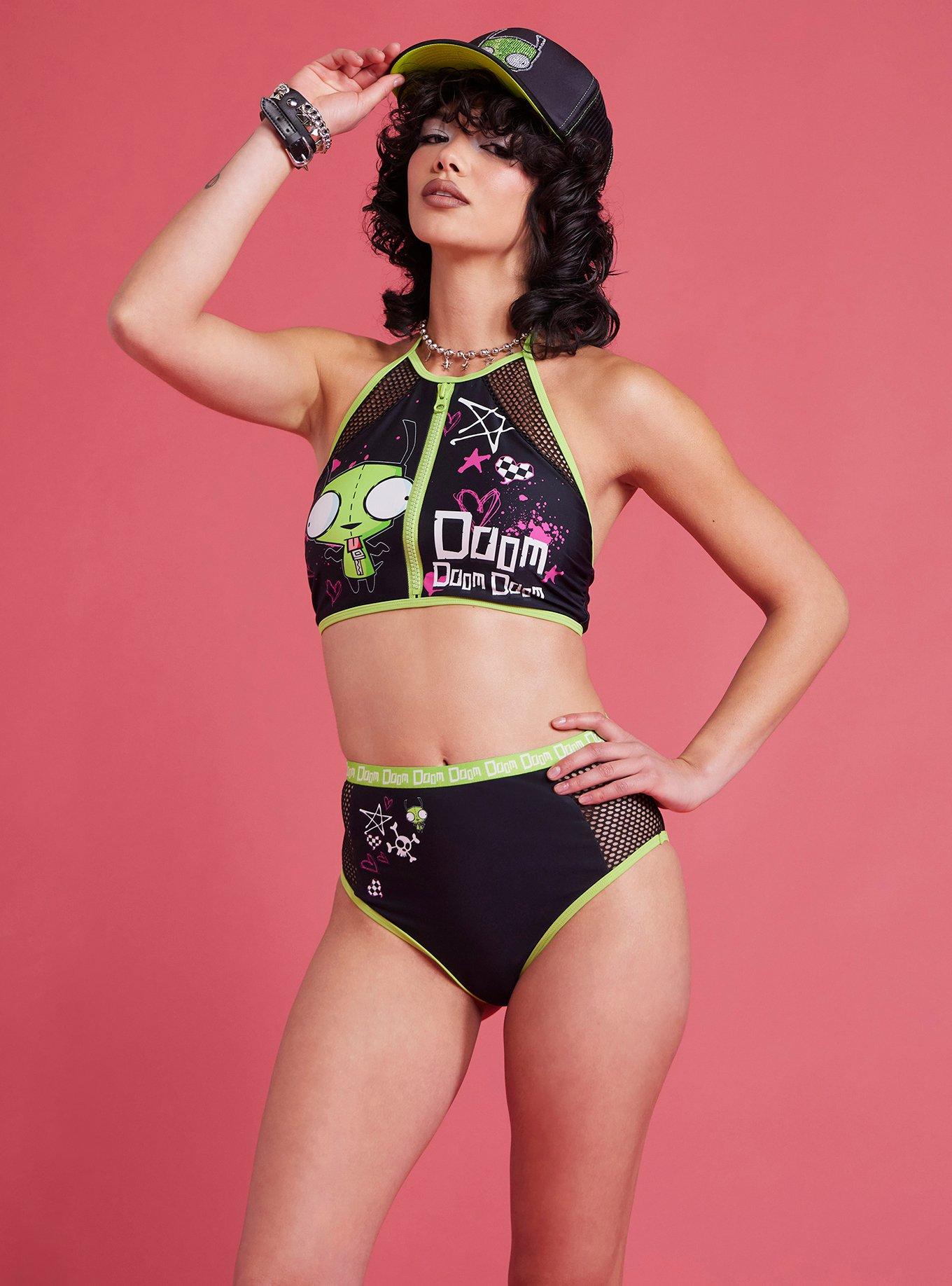 Invader Zim GIR Fishnet Halter Swim Top, , hi-res