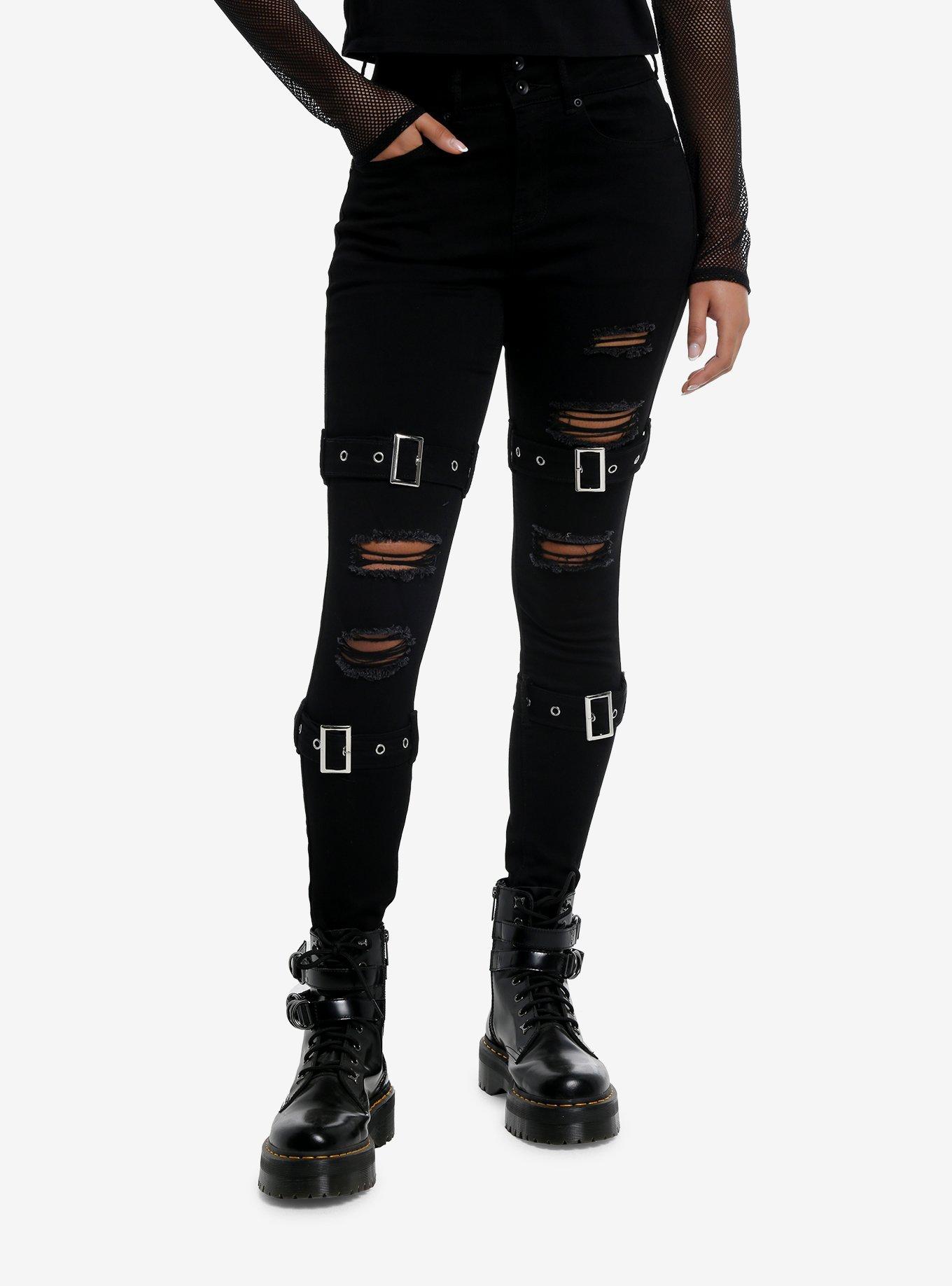 Black Ultra Hi-Rise Buckle Girls Super Skinny Jeans, , hi-res