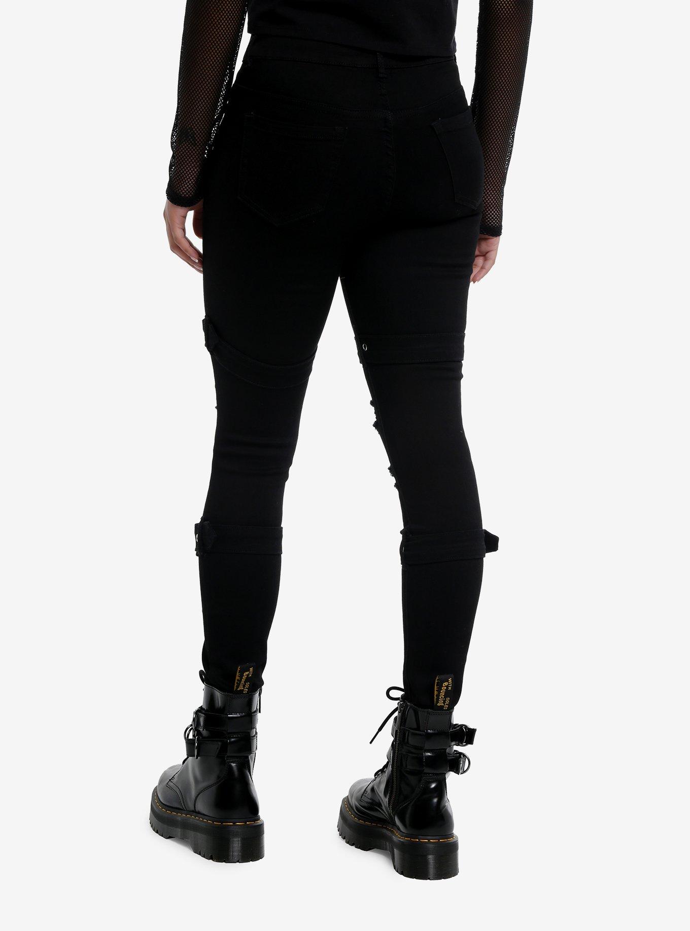 Black Ultra Hi-Rise Buckle Girls Super Skinny Jeans, BLACK, alternate