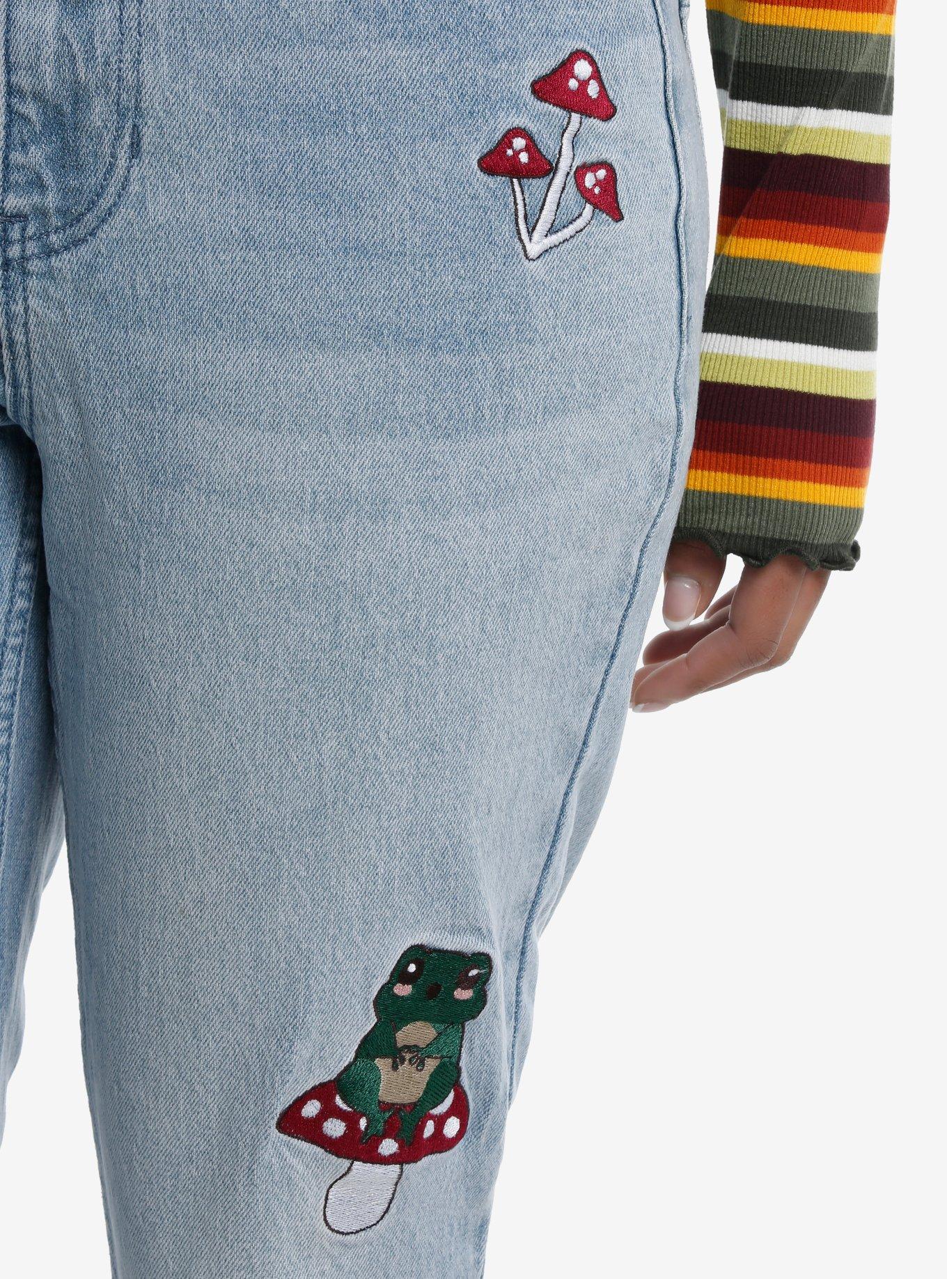 Light Indigo Frog Mushroom Mom Jeans, INDIGO, alternate