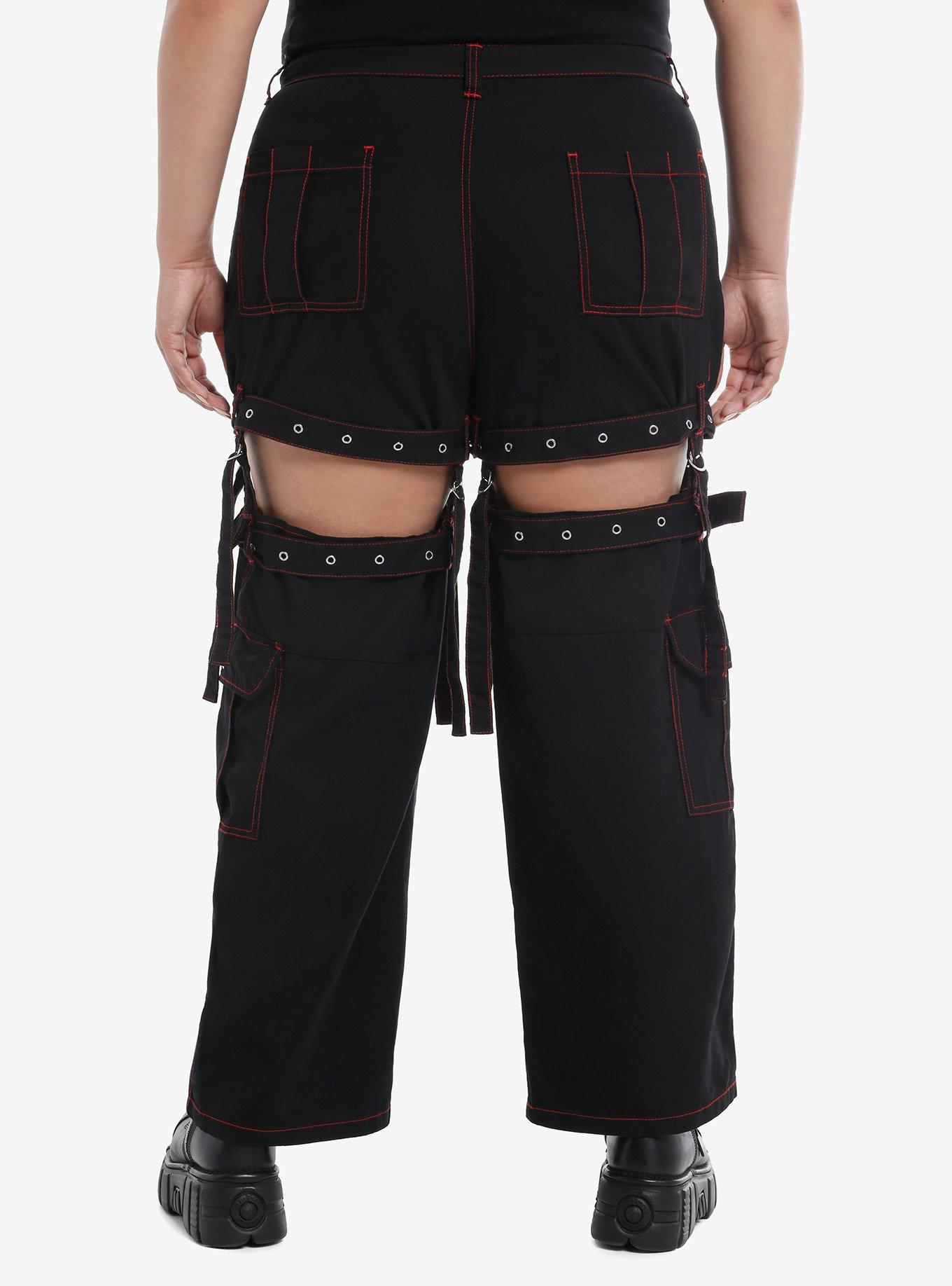 Red Contrast Stitch Garter Carpenter Pants Plus Size, , hi-res