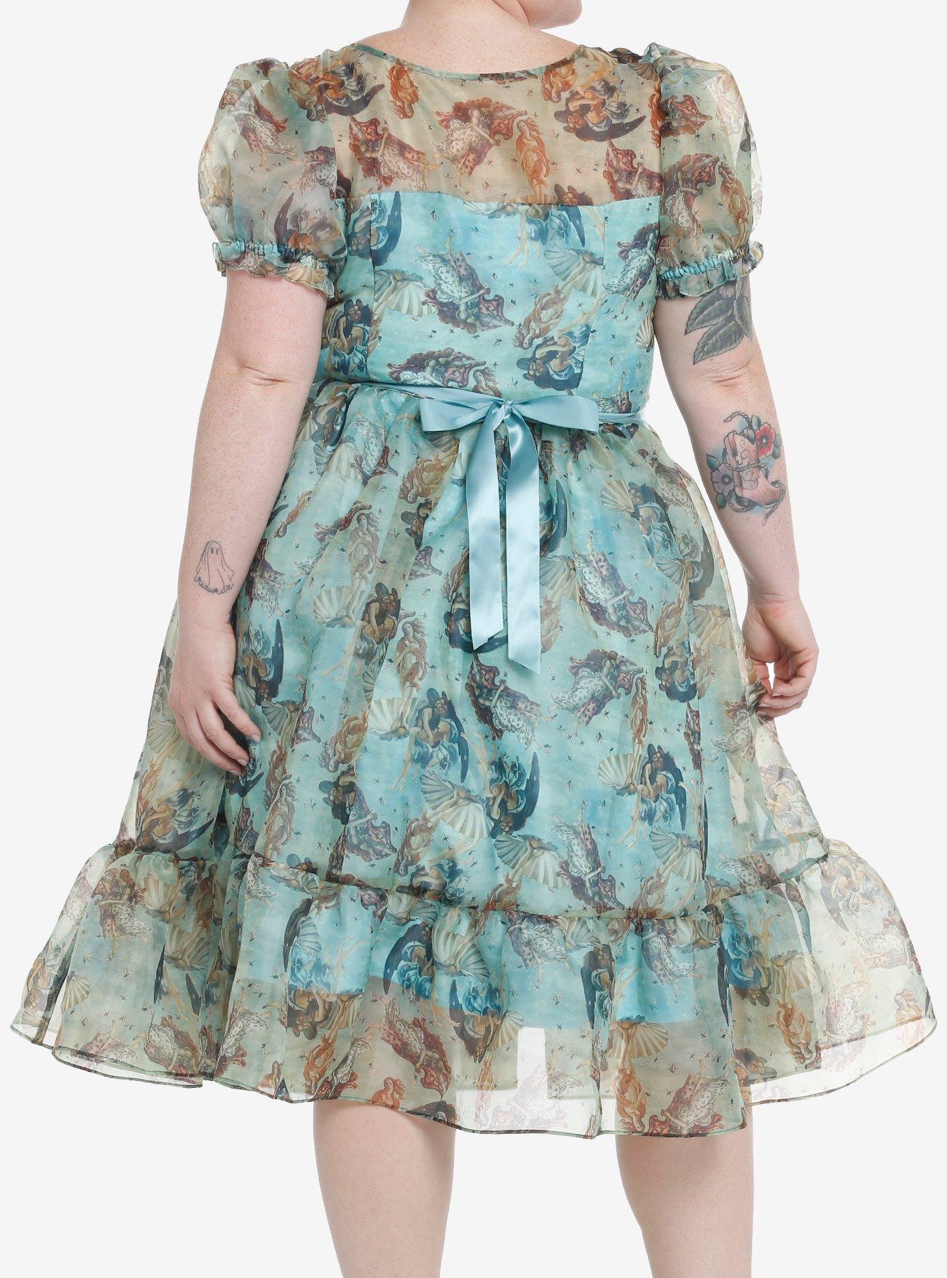 Thorn & Fable The Birth Of Venus Mesh Puff Sleeve Dress Plus Size, MULTI, alternate