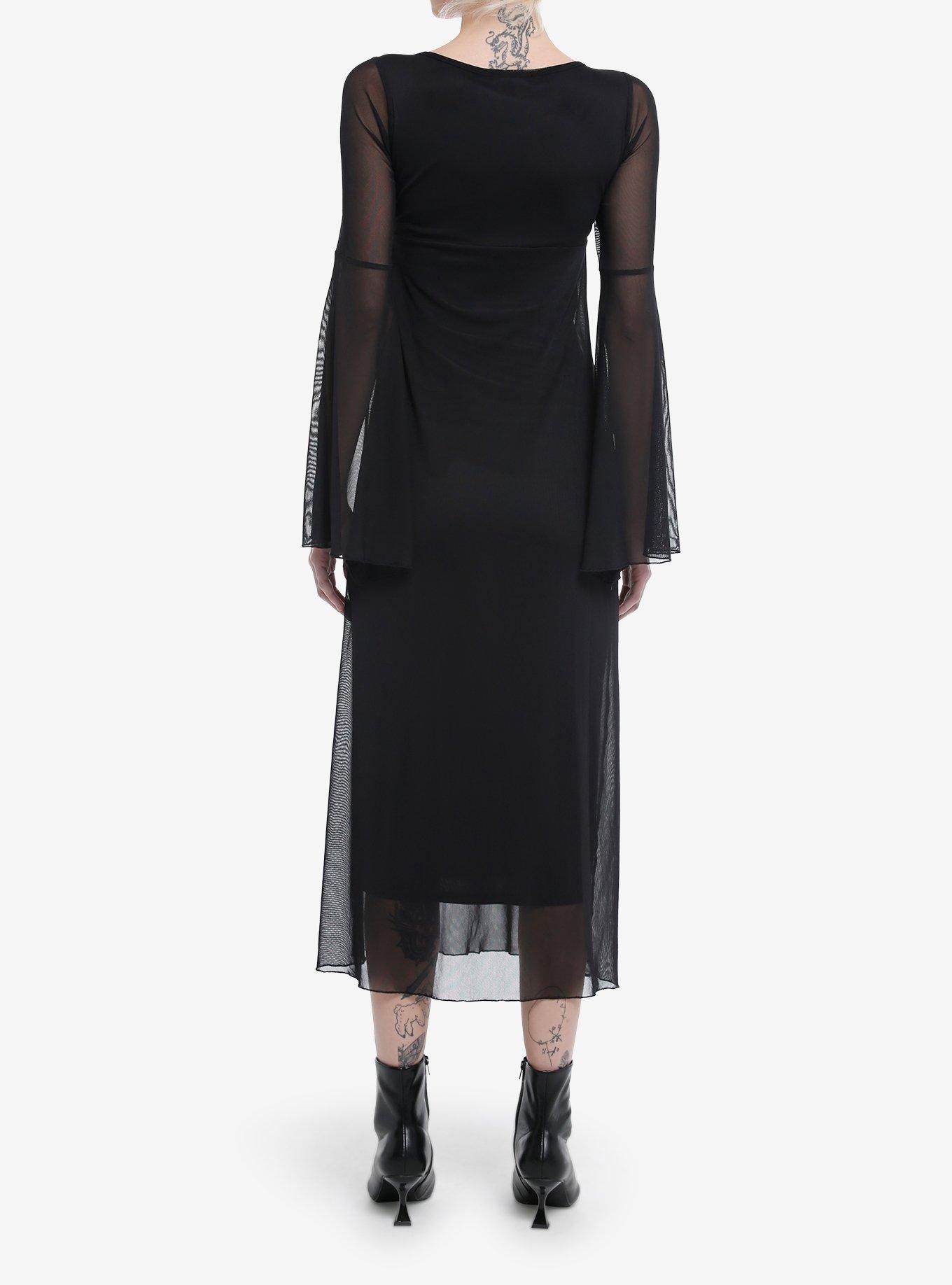 Cosmic Aura Black Mesh Bell Sleeve Midaxi Dress, , hi-res