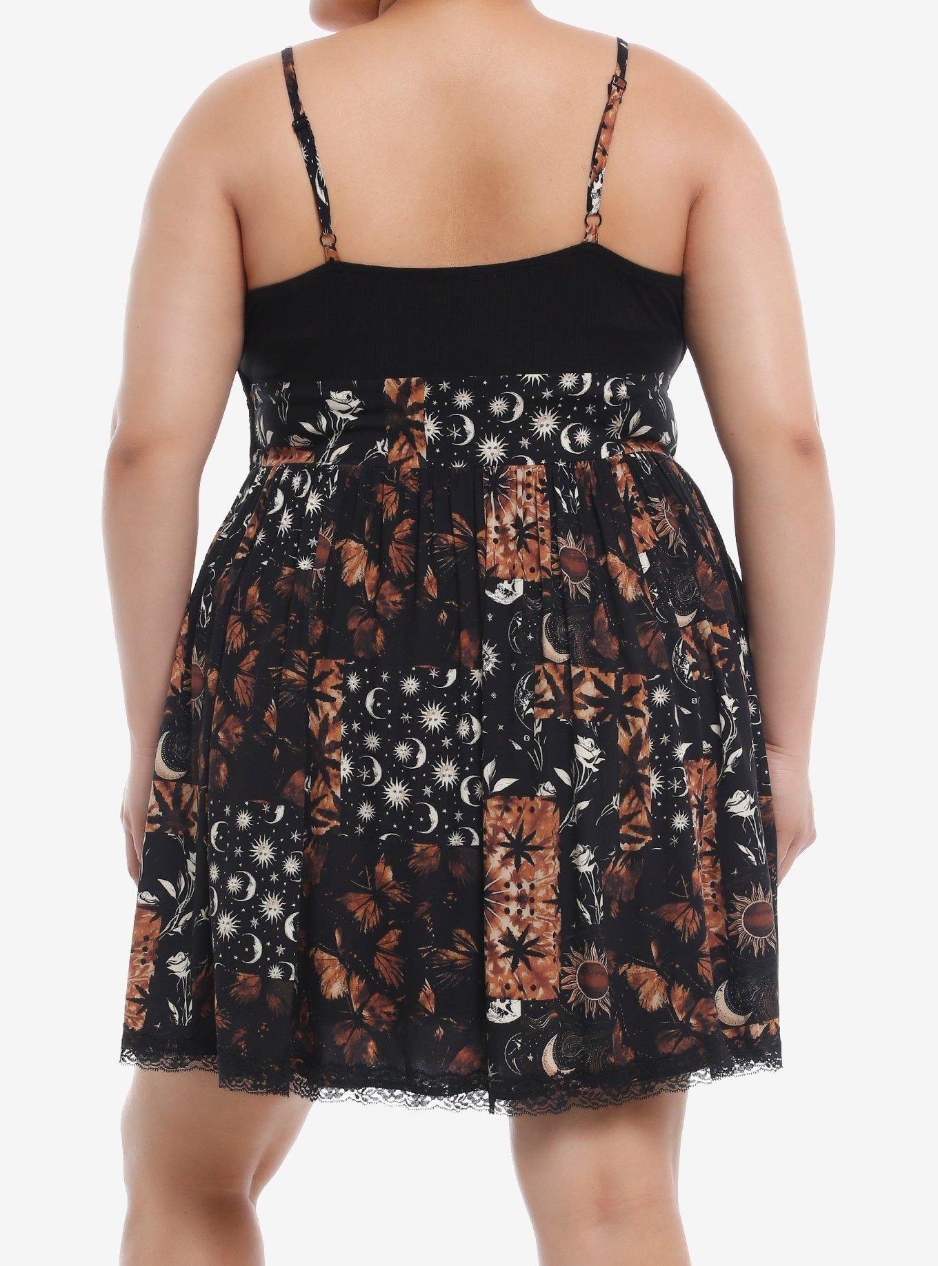 Cosmic Aura® Celestial Patchwork Slip Dress Plus Size, BLACK, alternate