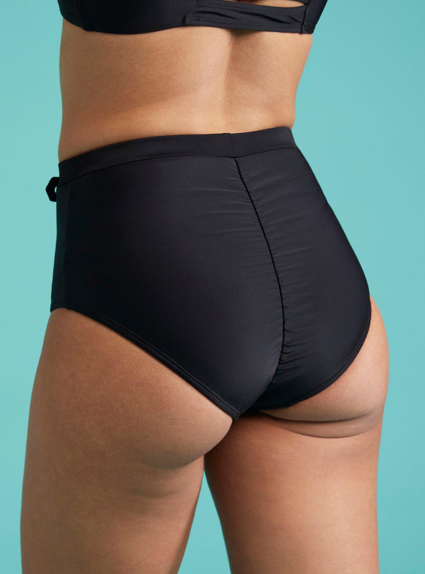 Black Grommet Buckle High-Waisted Swim Bottoms, MULTI, alternate