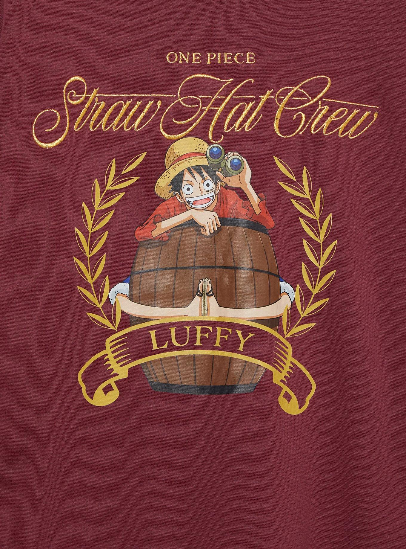 One Piece Luffy Straw Hat Crew Embroidered Crewneck &mdash; BoxLunch Exclusive, DARK RED, alternate