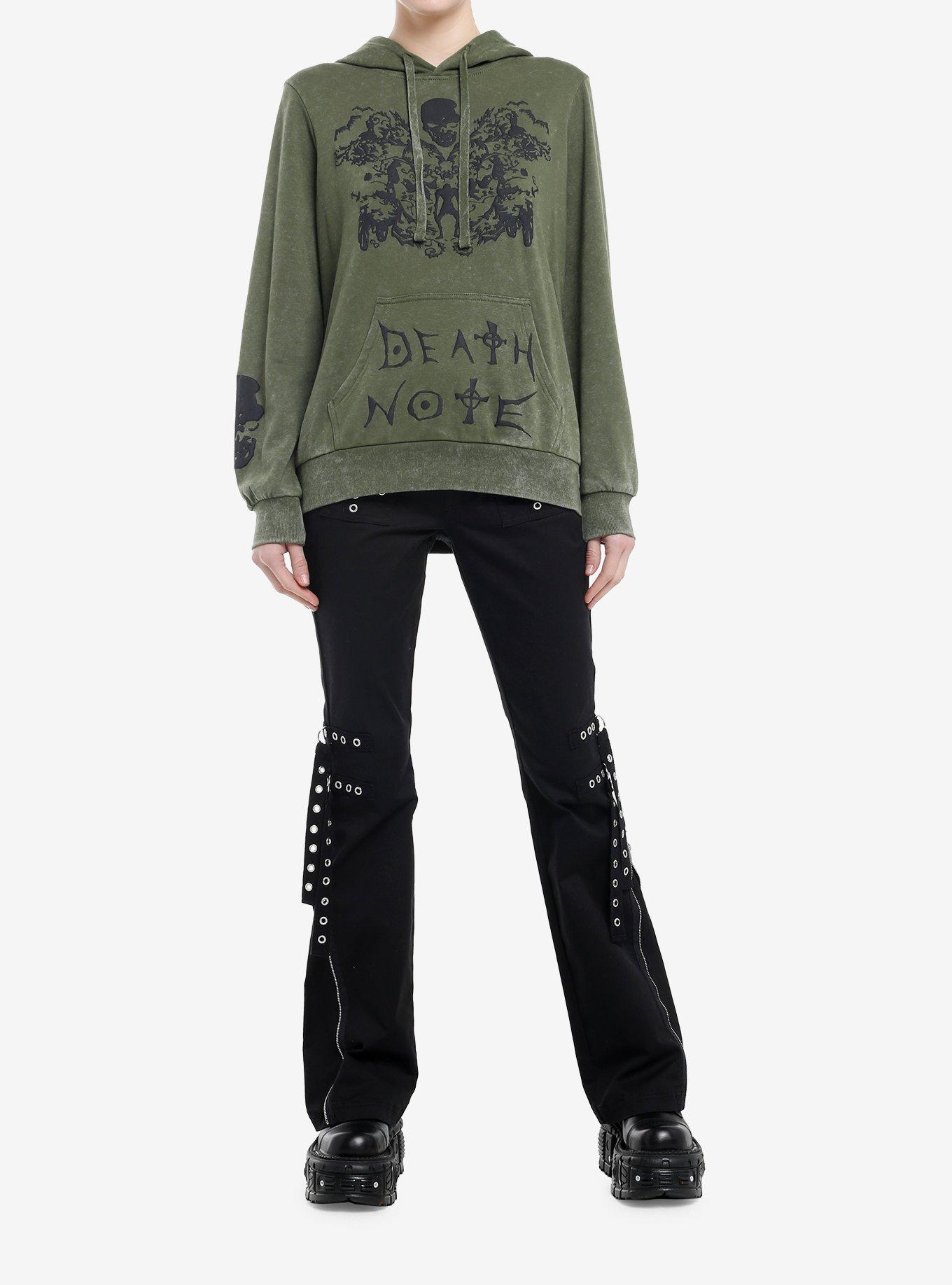 Death Note Skull Grunge Girls Wash Hoodie, OLIVE, alternate
