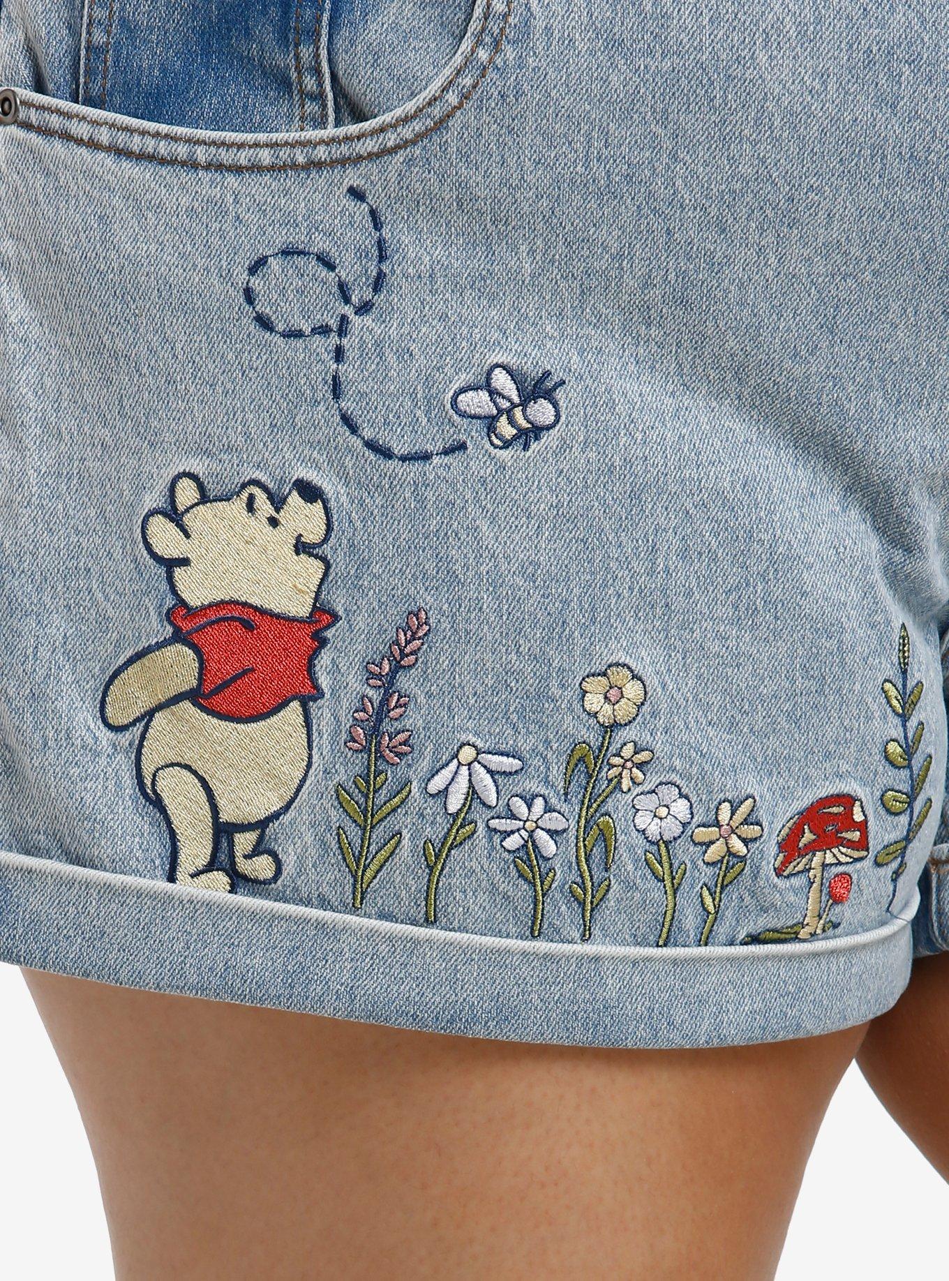 Her Universe Disney Winnie The Pooh Flower Embroidered Denim Mom Shorts Plus Size, MULTI, alternate