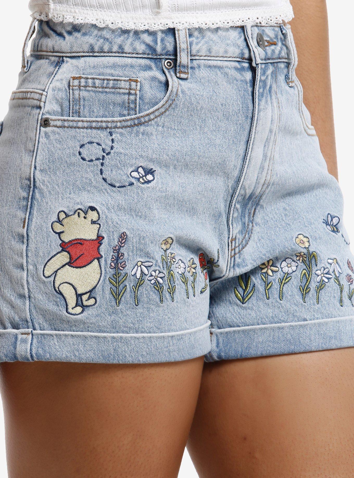 Her Universe Disney Winnie The Pooh Flower Embroidered Denim Mom Shorts, MULTI, alternate