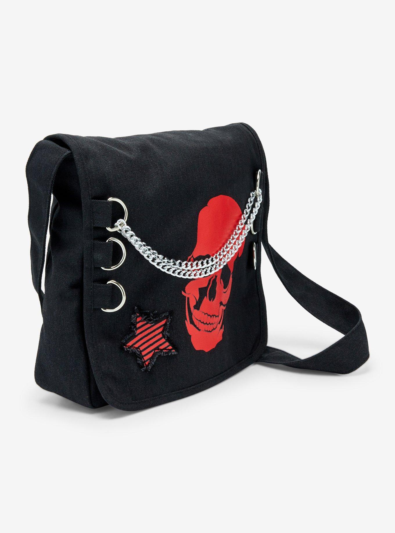 Red Skull & Star Canvas Messenger Bag, , alternate