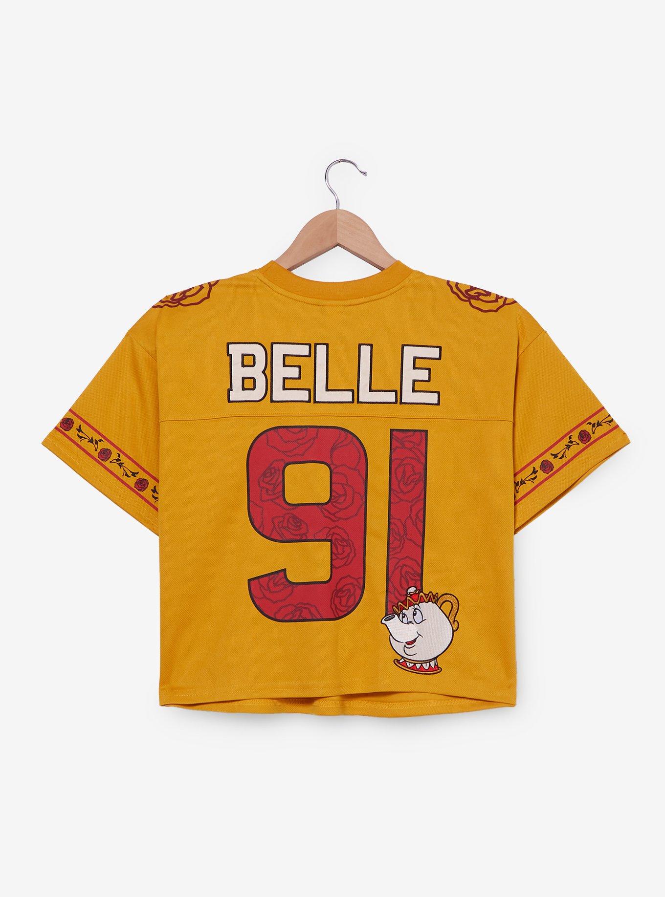 Disney Beauty and the Beast Belle Cropped Women's Football Jersey - BoxLunch Exclusive, GOLD, alternate