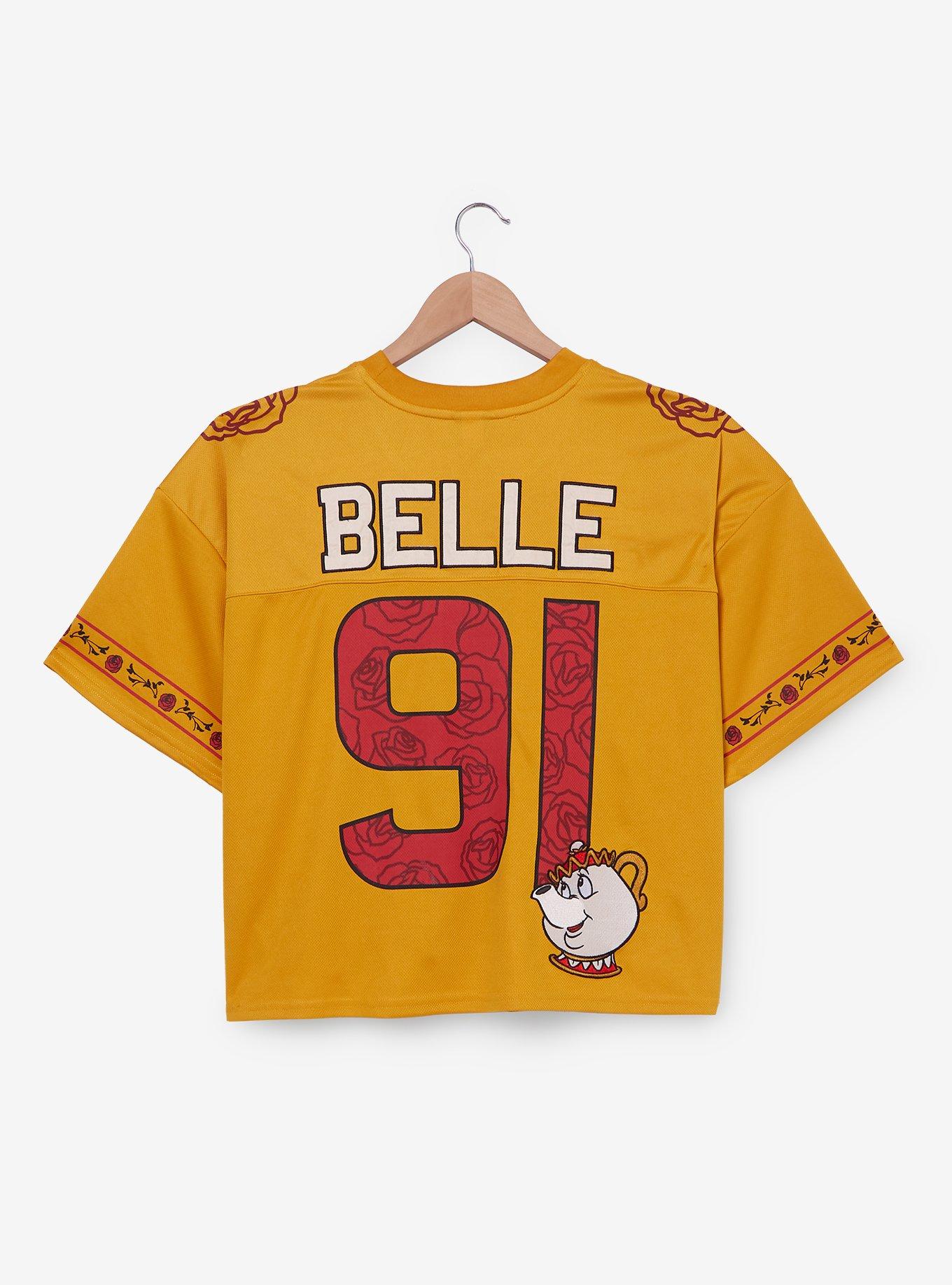 Disney Beauty and the Beast Belle Cropped Women's Plus Size Football Jersey, GOLD, alternate