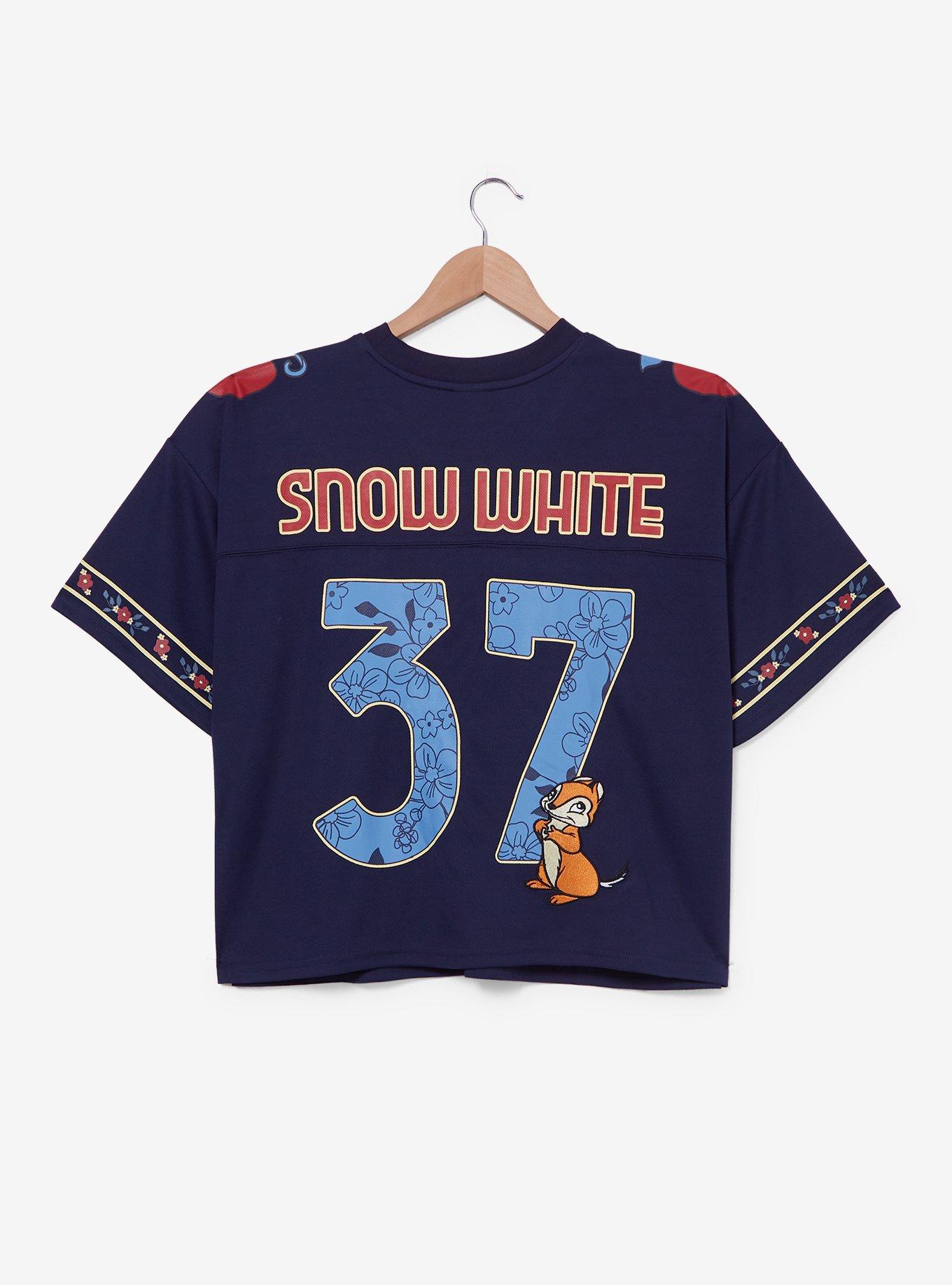 Disney Snow White and The Seven Dwarfs Snow White Cropped Women's Plus Size Football Jersey, NAVY, alternate