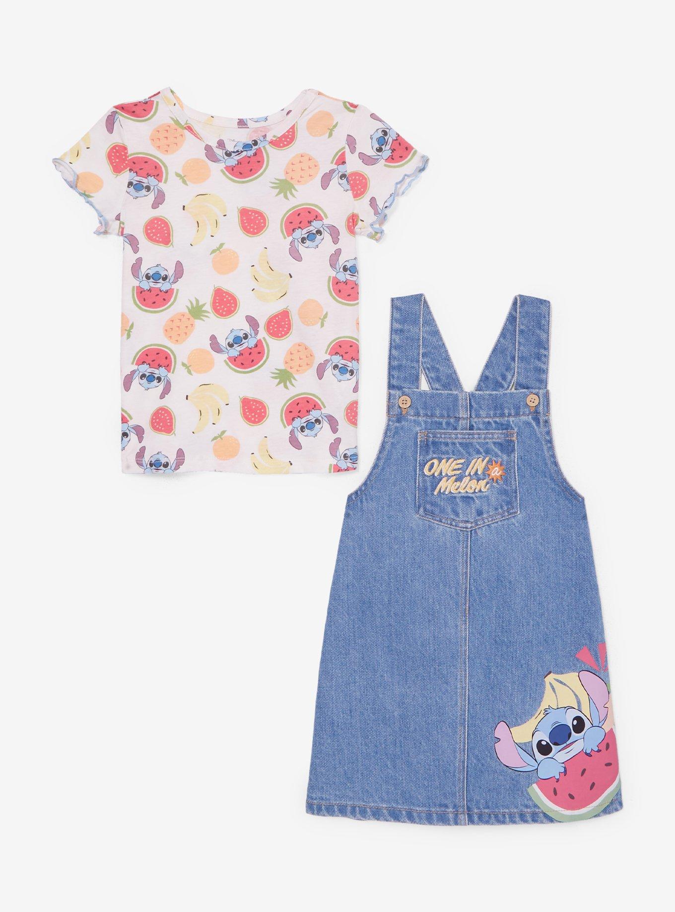Disney Lilo & Stitch Watermelon Stitch Toddler Denim Overall Dress & T-Shirt Set - BoxLunch Exclusive, , hi-res