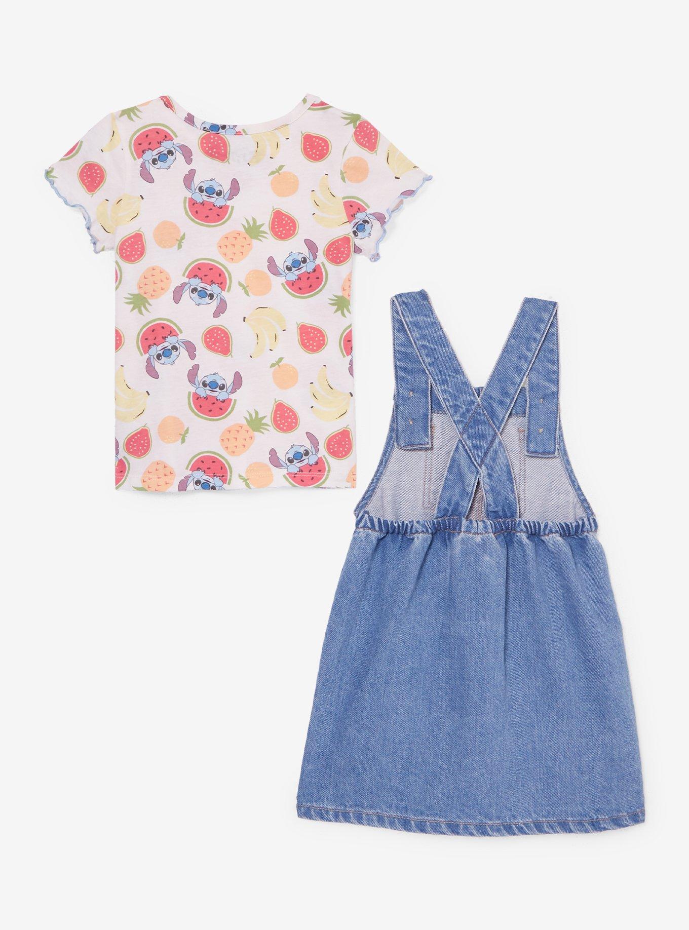 Disney Lilo & Stitch Watermelon Stitch Toddler Denim Overall Dress & T-Shirt Set - BoxLunch Exclusive, DENIM, alternate