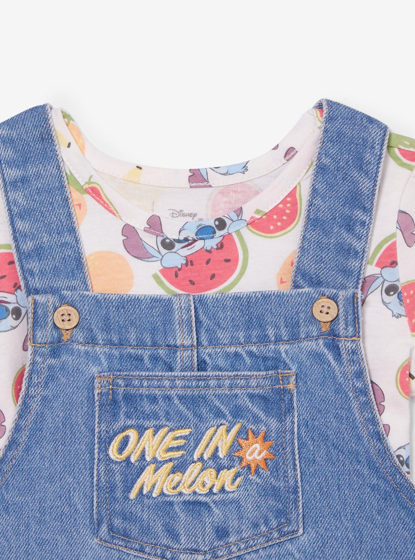 Disney Lilo & Stitch Watermelon Stitch Toddler Denim Overall Dress & T-Shirt Set - BoxLunch Exclusive, DENIM, alternate