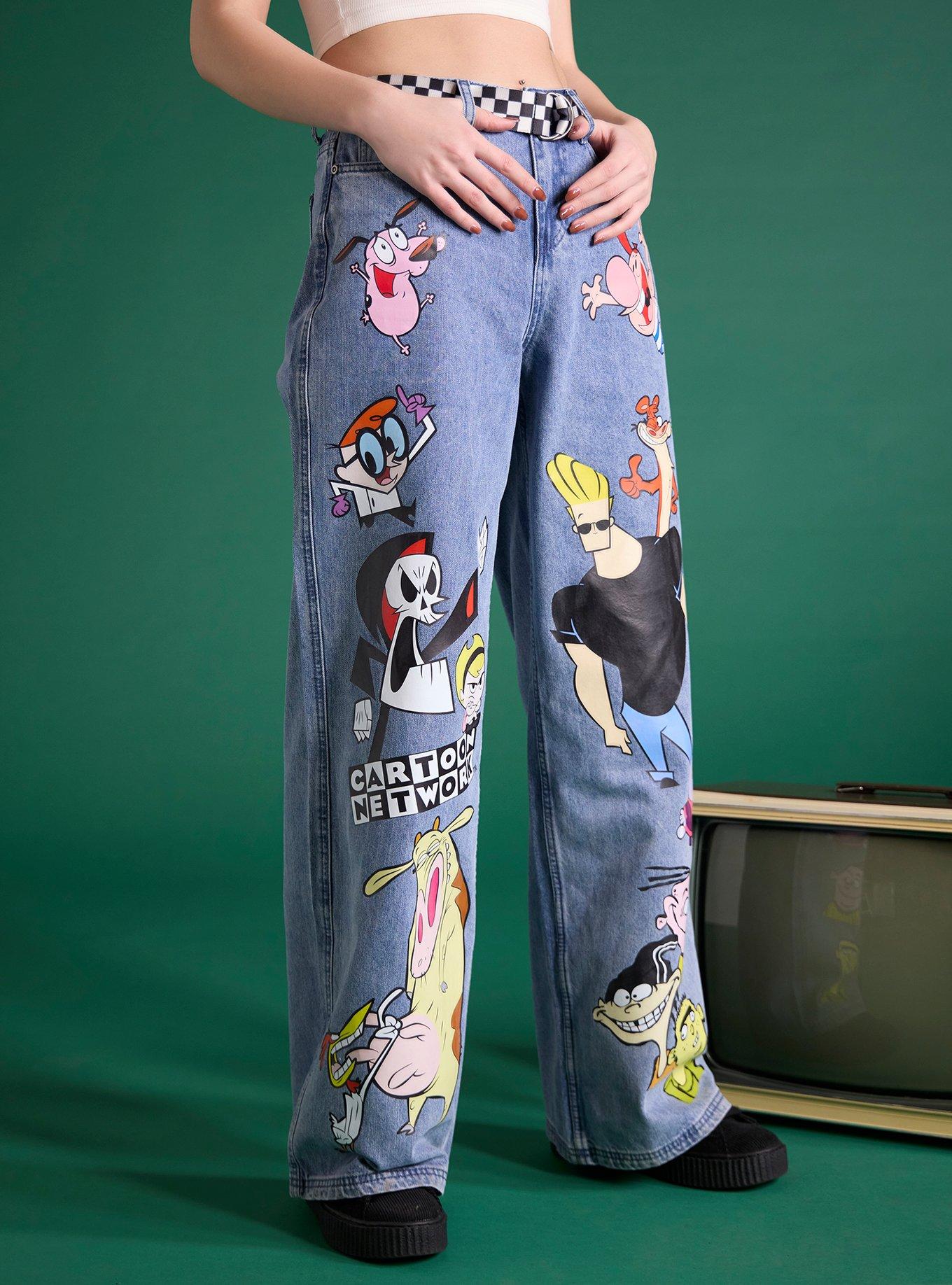 Cartoon Network Character Collage Wide Leg Denim Pants