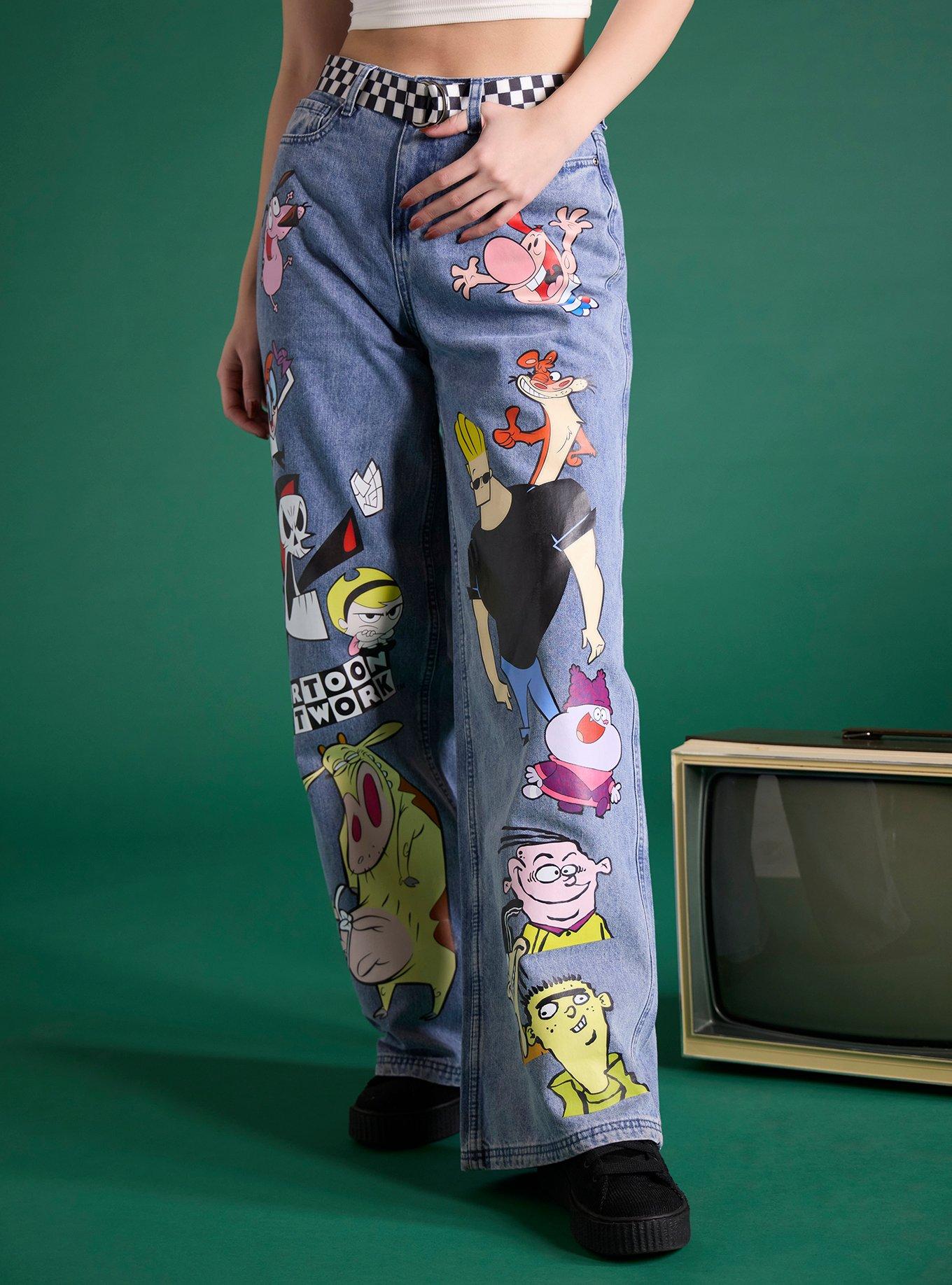 Cartoon Network Character Collage Wide Leg Denim Pants