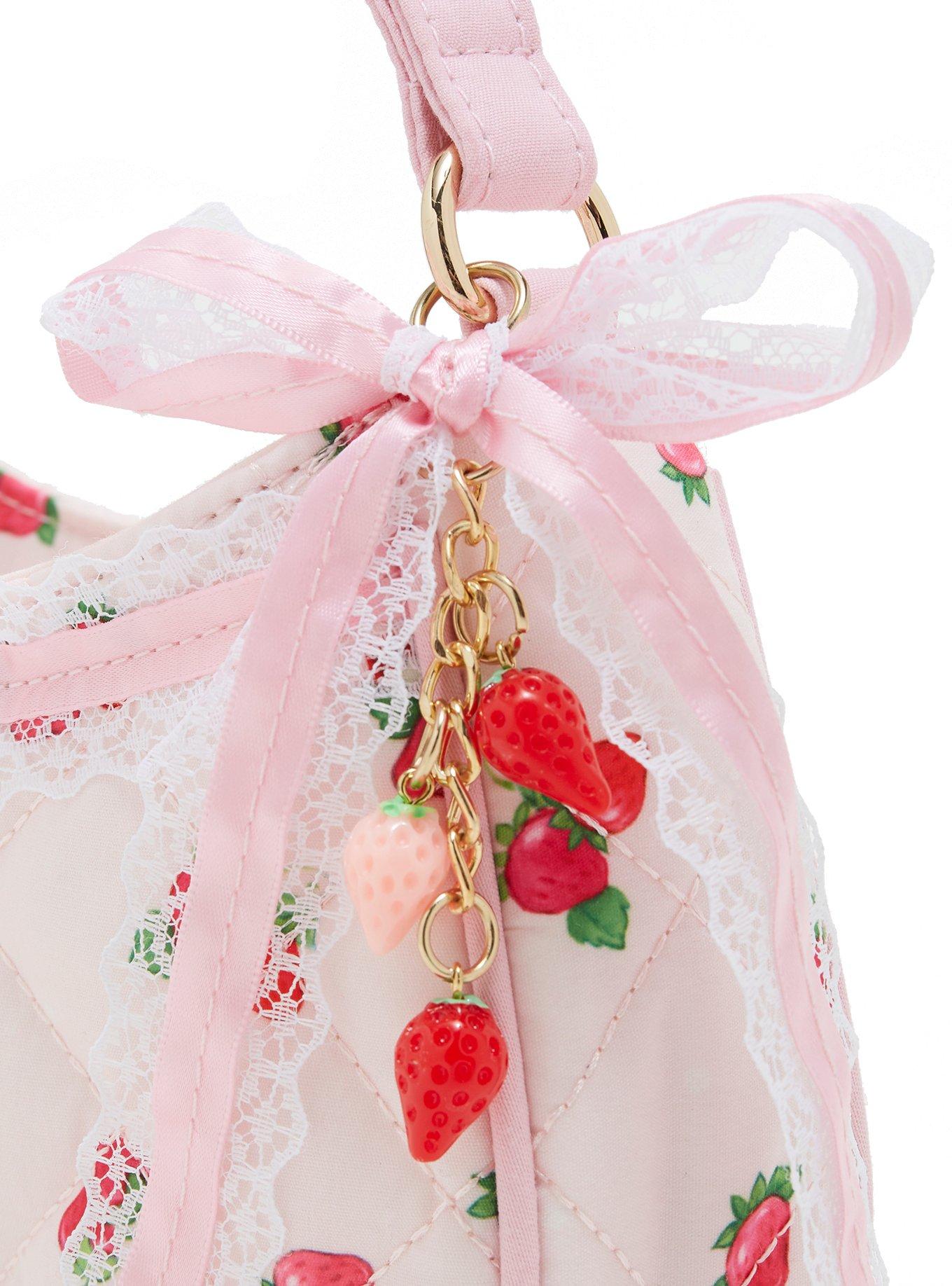 Strawberry Shortcake Quilted Fabric Ribbon Charm Shoulder Bag, , alternate