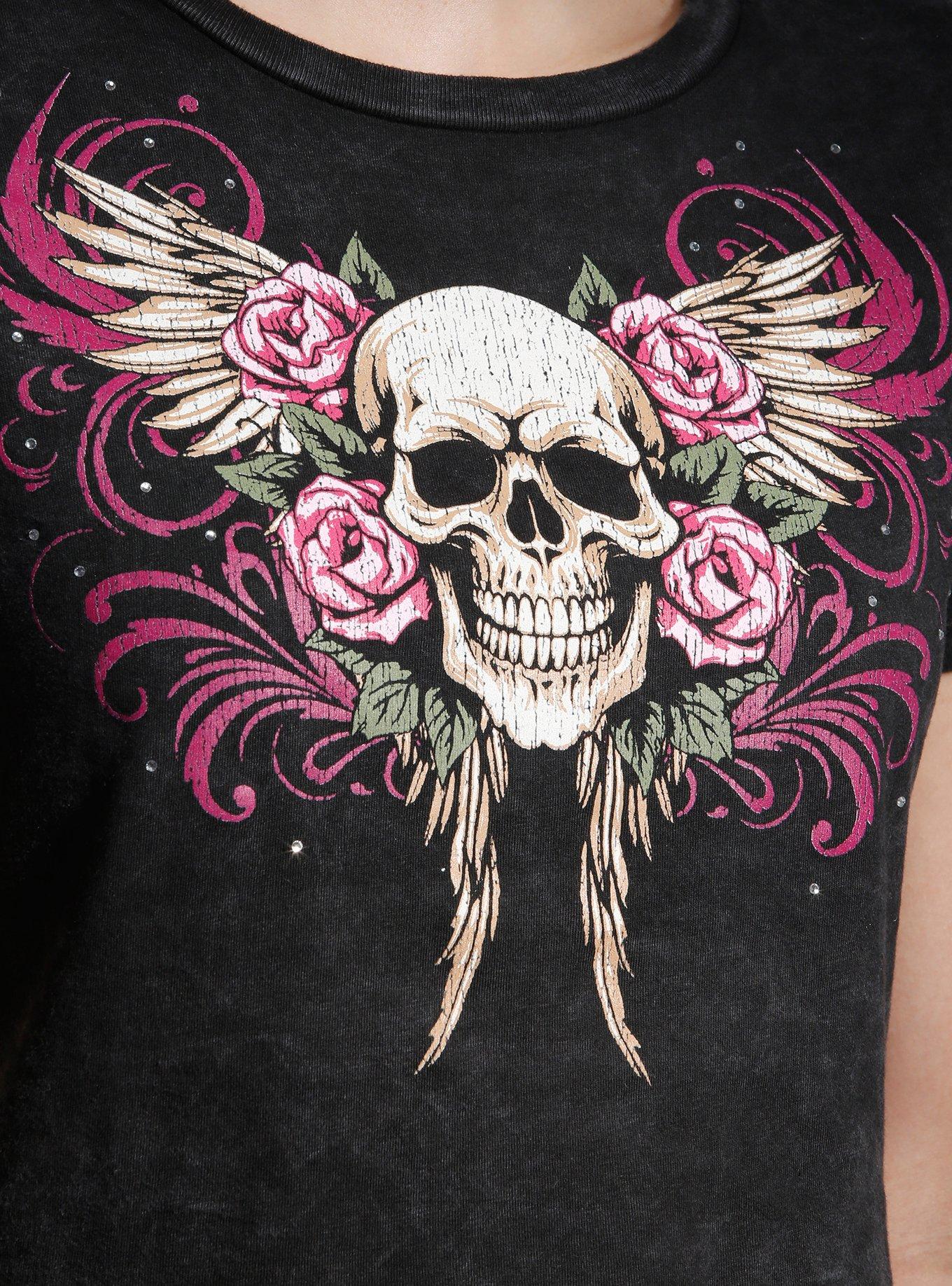 Social Collision Skull Wings Rhinestone Girls Baby T-Shirt, PINK, alternate