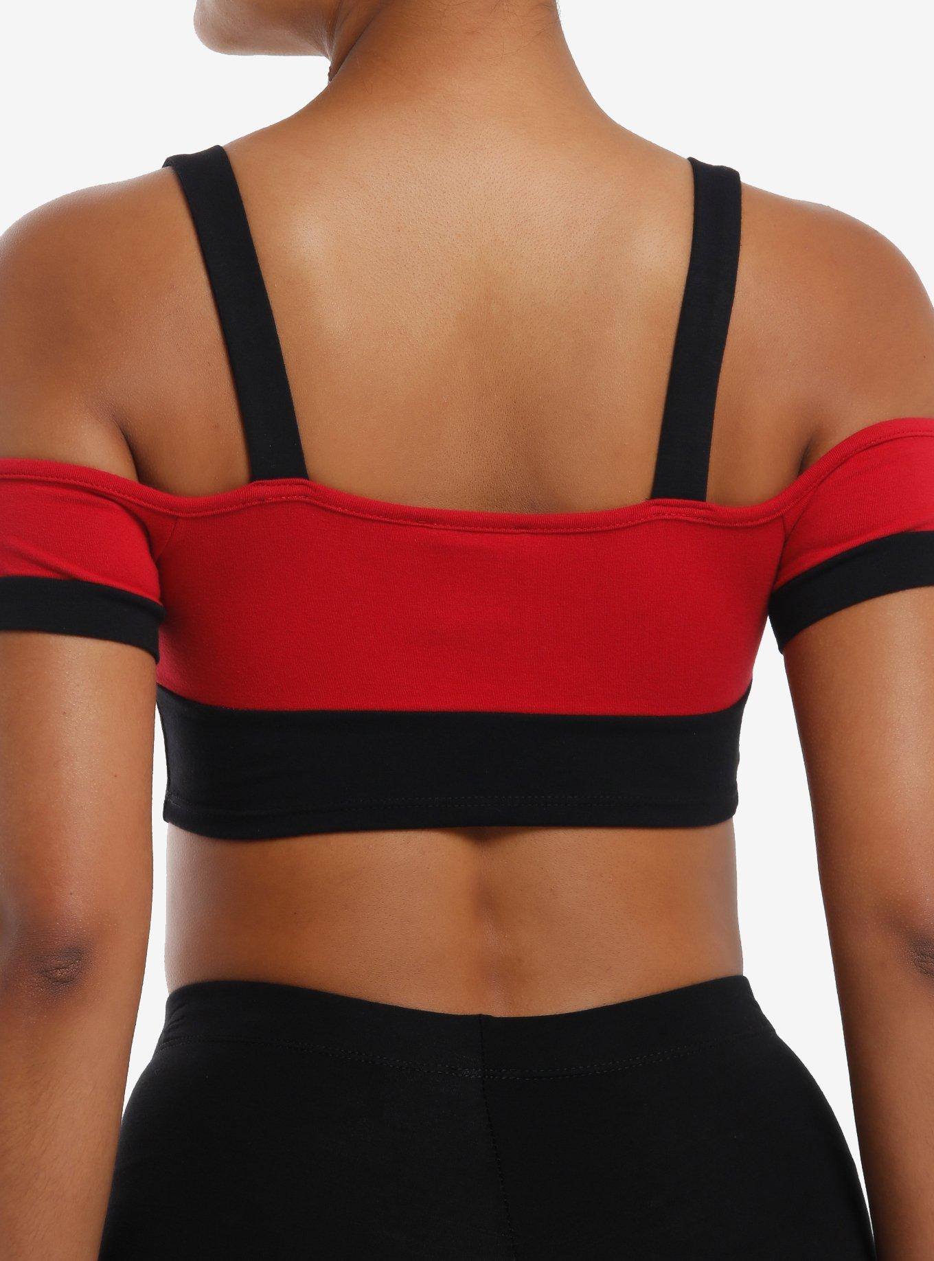 Black & Red Cold Shoulder Bralette, , hi-res