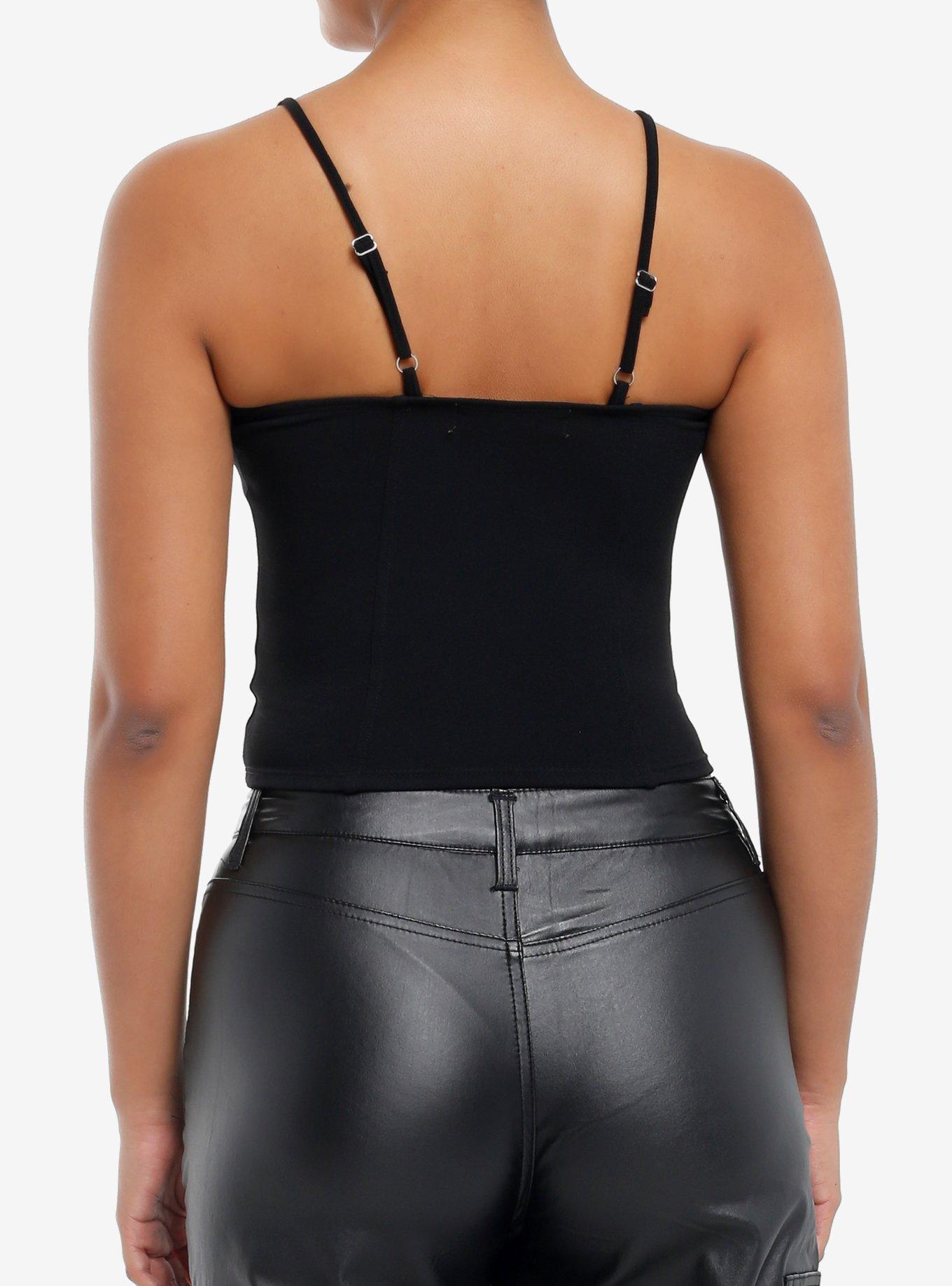 Black Lace Tie-Front Bustier, BLACK, alternate