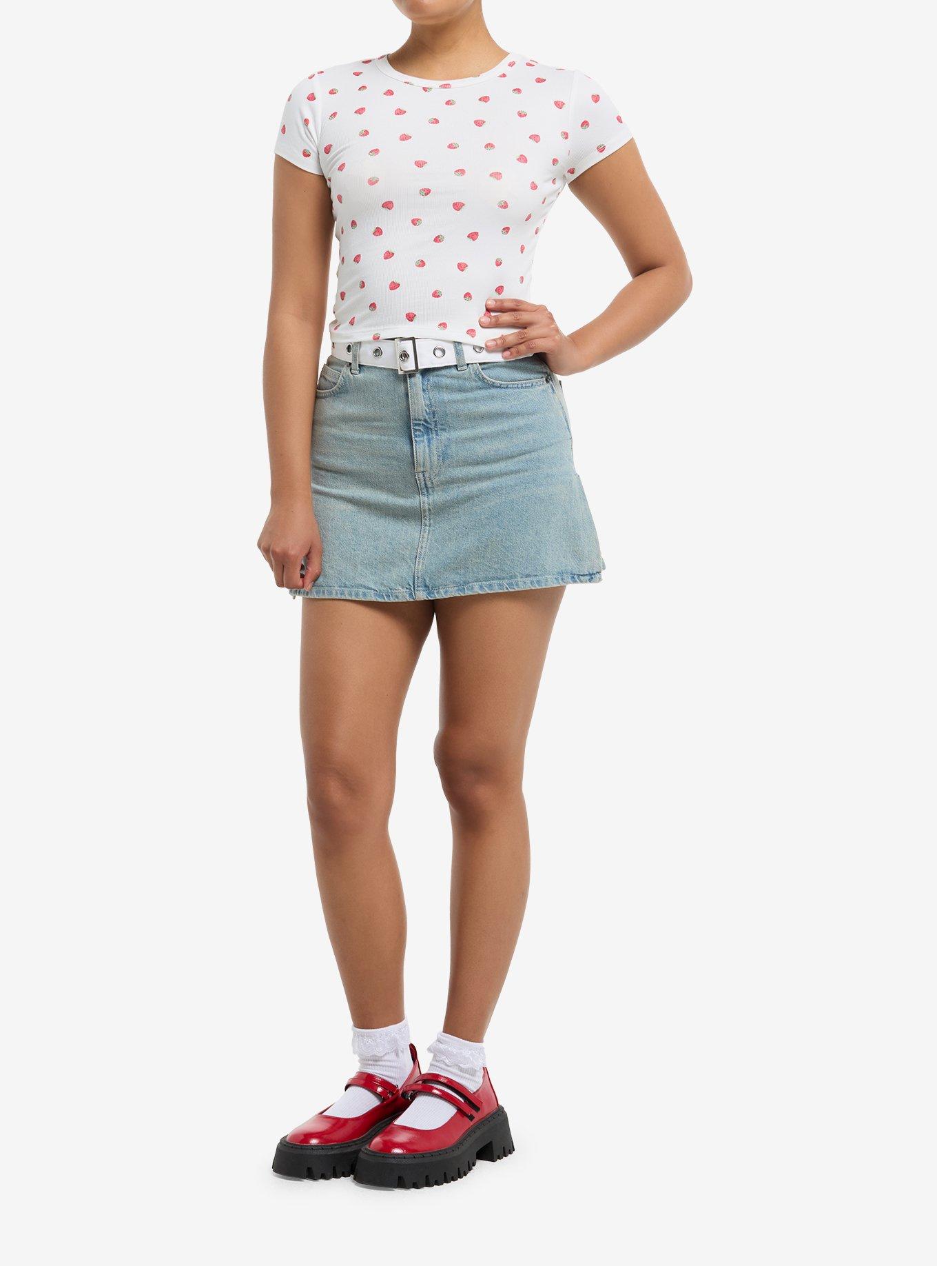 Sweet Society Strawberry Print Girls Baby Tee, RED, alternate