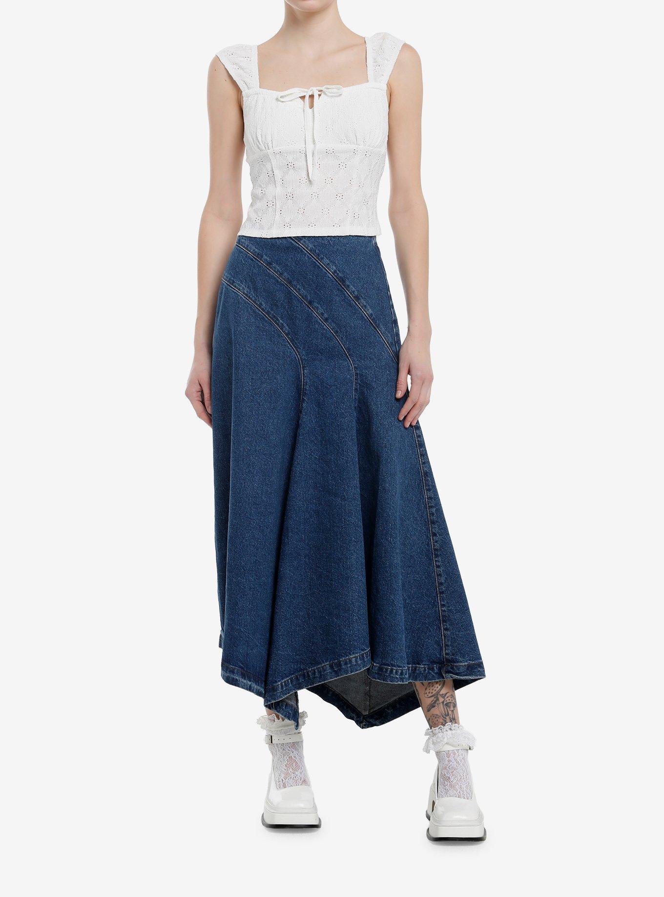 Sweet Society White Eyelet Girls Crop Tank Top, , hi-res