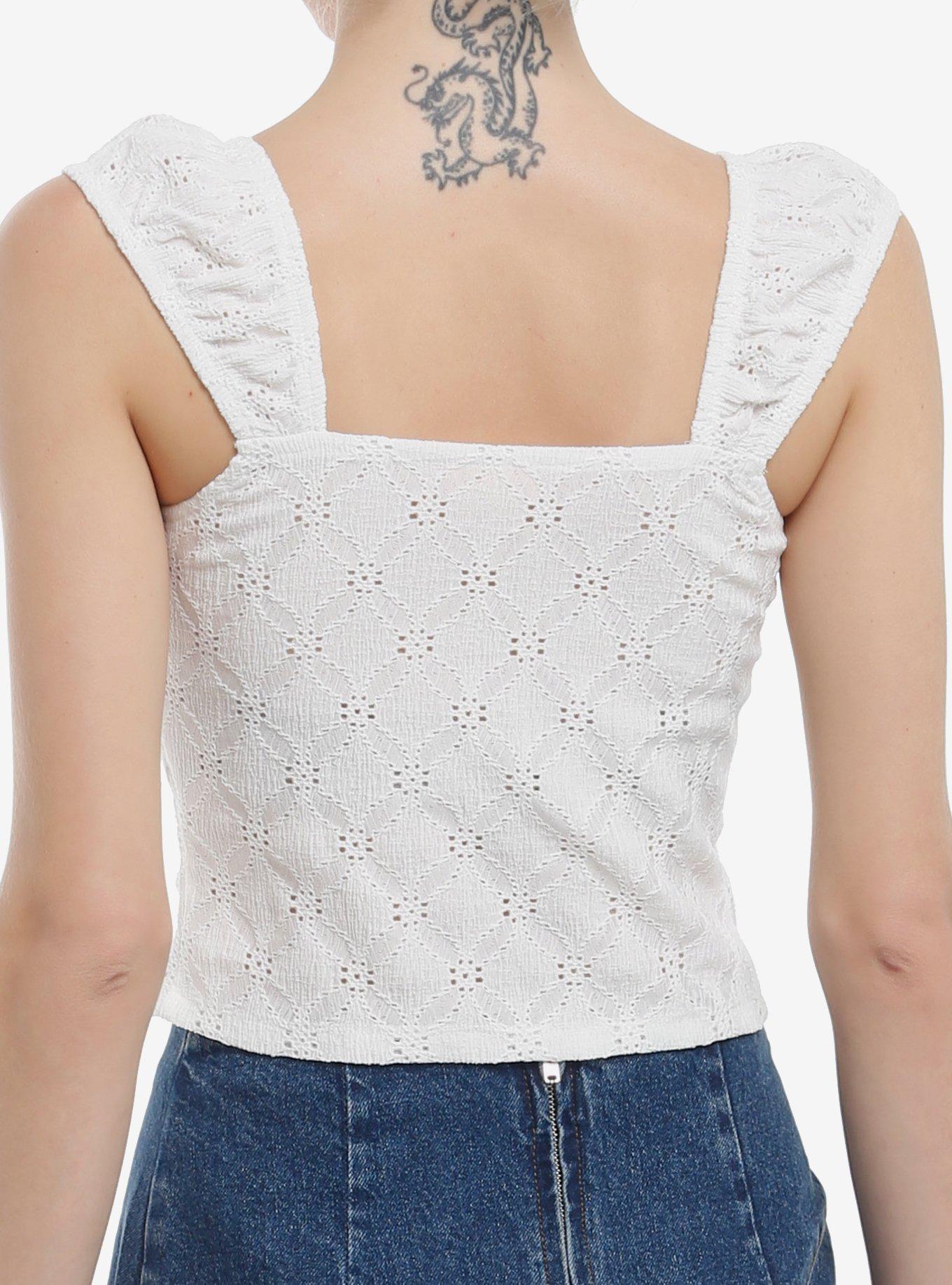 Sweet Society White Eyelet Girls Crop Tank Top, , alternate
