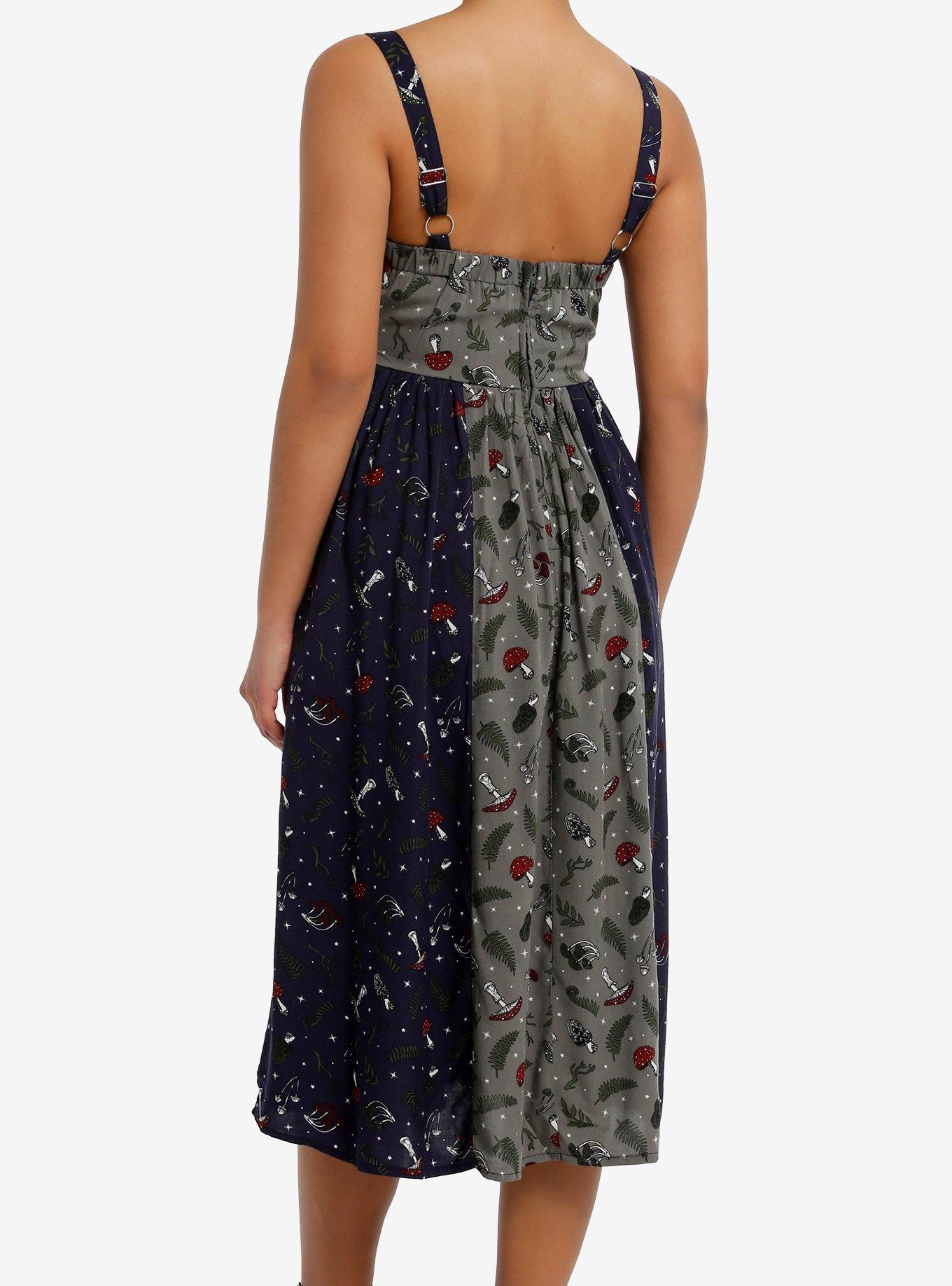 Thorn & Fable Color-Block Mushrooms & Greenery Midi Dress, MULTI, alternate