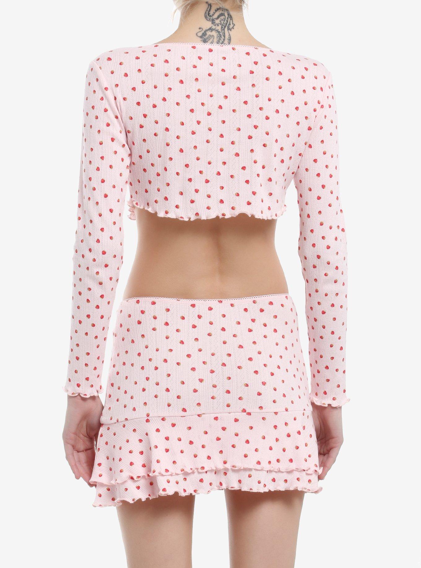 Sweet Society Pink Strawberry Print Girls Crop Long-Sleeve Top & Skirt Set, RED, alternate