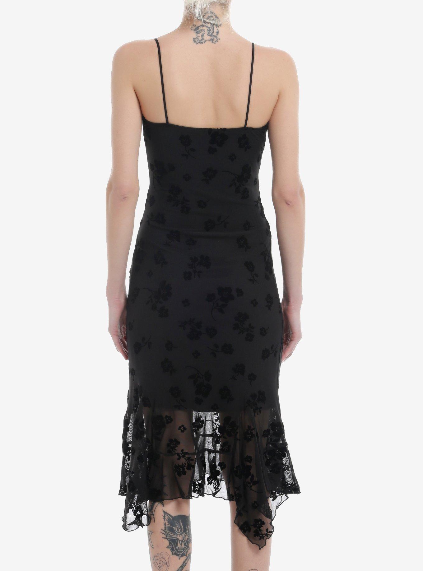 Black Floral Velvet & Mesh Cami Dress, BLACK, alternate