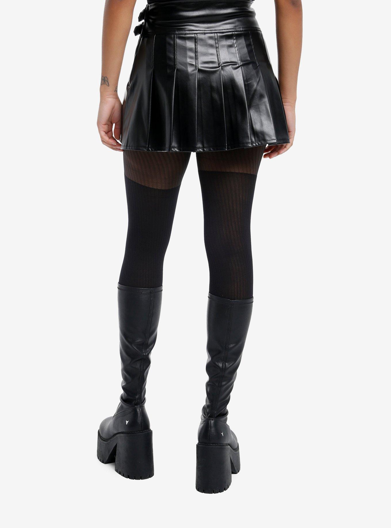 Black Faux Leather Pleated Mini Skirt, , hi-res