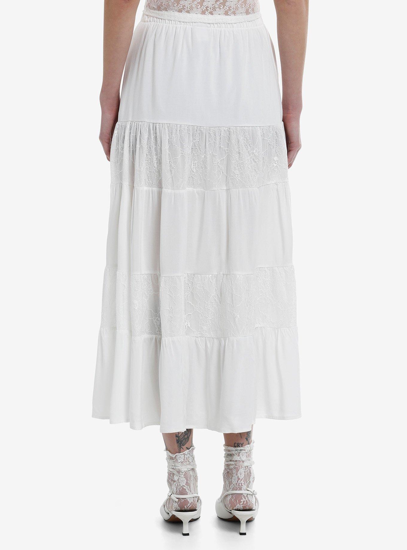 Sweet Society White Lace Tiered Maxi Skirt, , hi-res