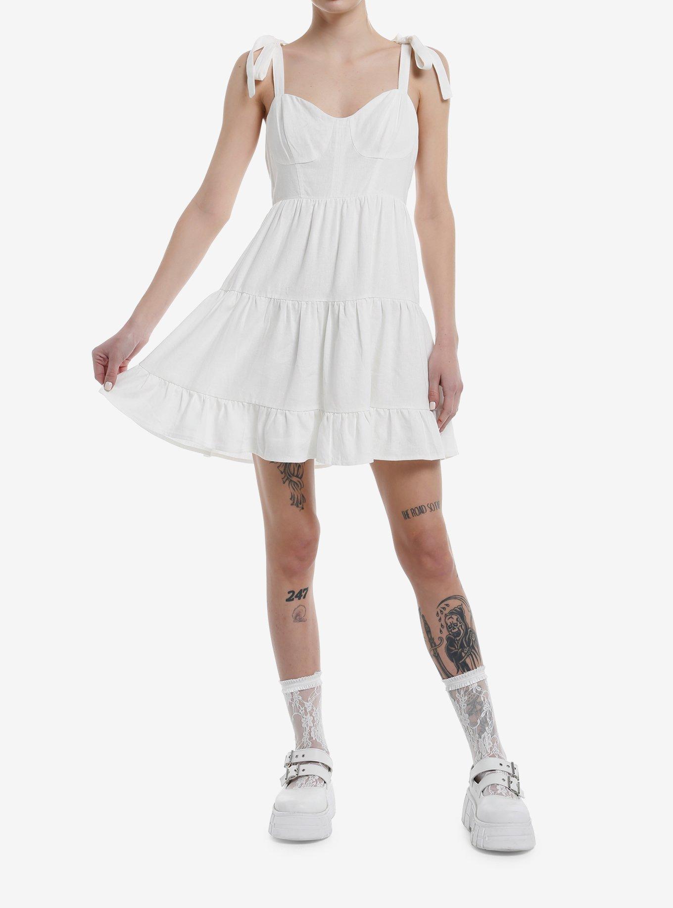 Sweet Society White Tiered Linen Blend Mini Dress, , hi-res