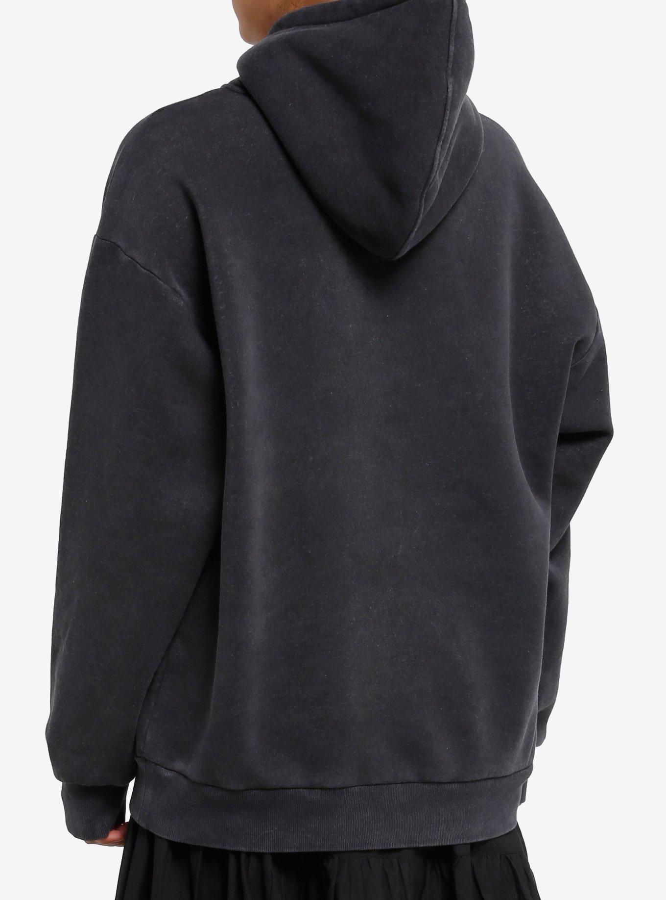Black Washed Grommet Girls Hoodie, BLACK, alternate