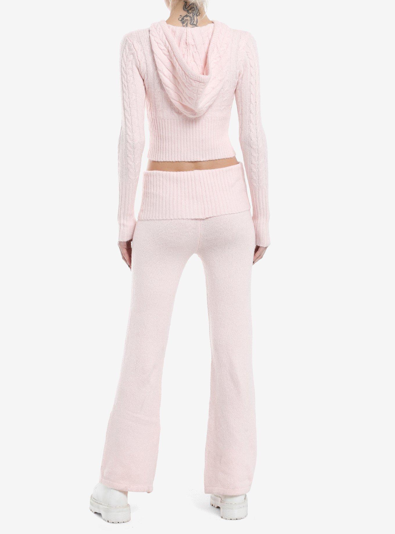 Pink Cable Knit Girls Hoodie & Pants Lounge Set, PINK, alternate