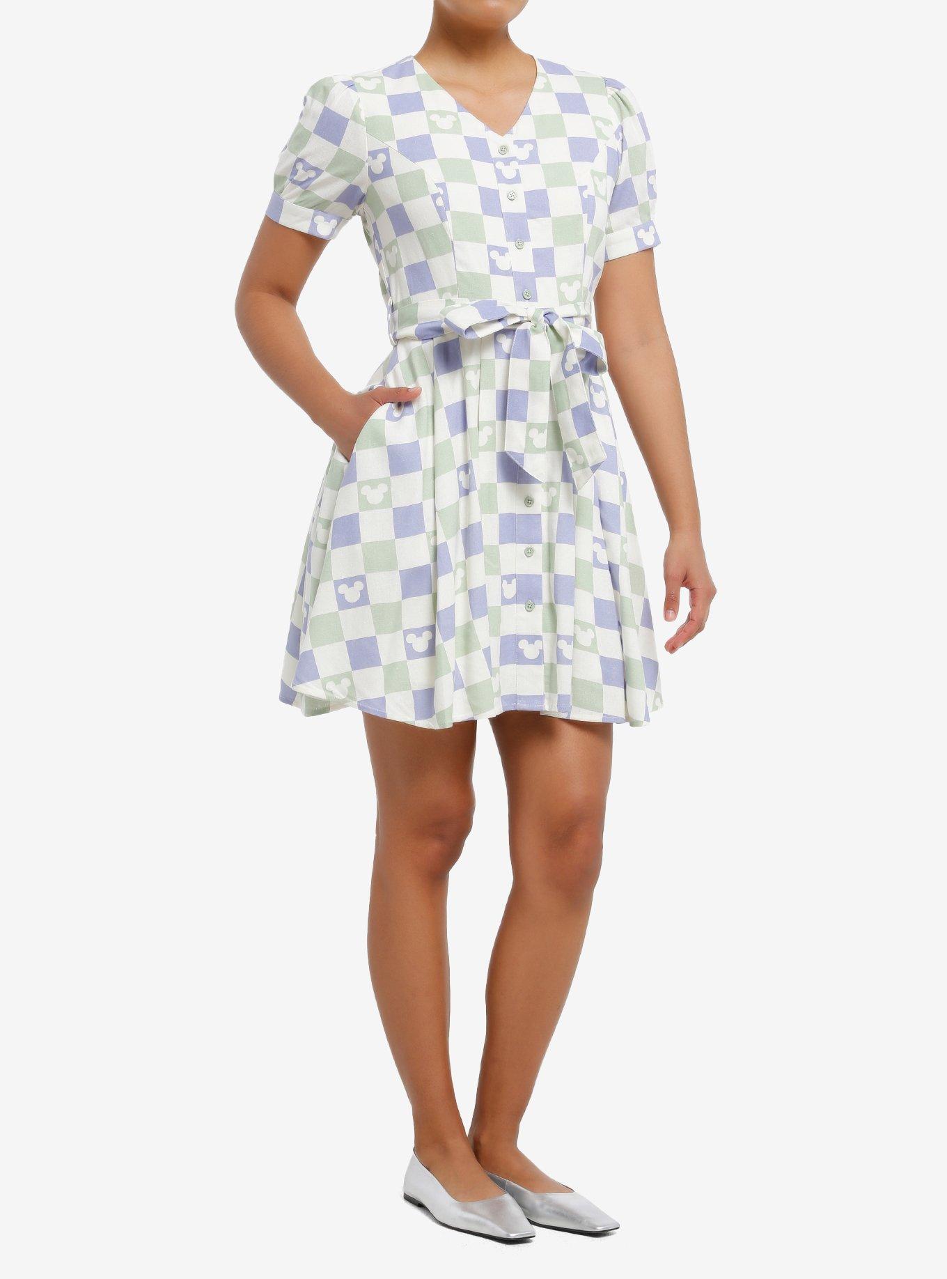 Her Universe Disney Mickey Mouse Pastel Checkered Tie-Front Dress Her Universe Exclusive, , hi-res