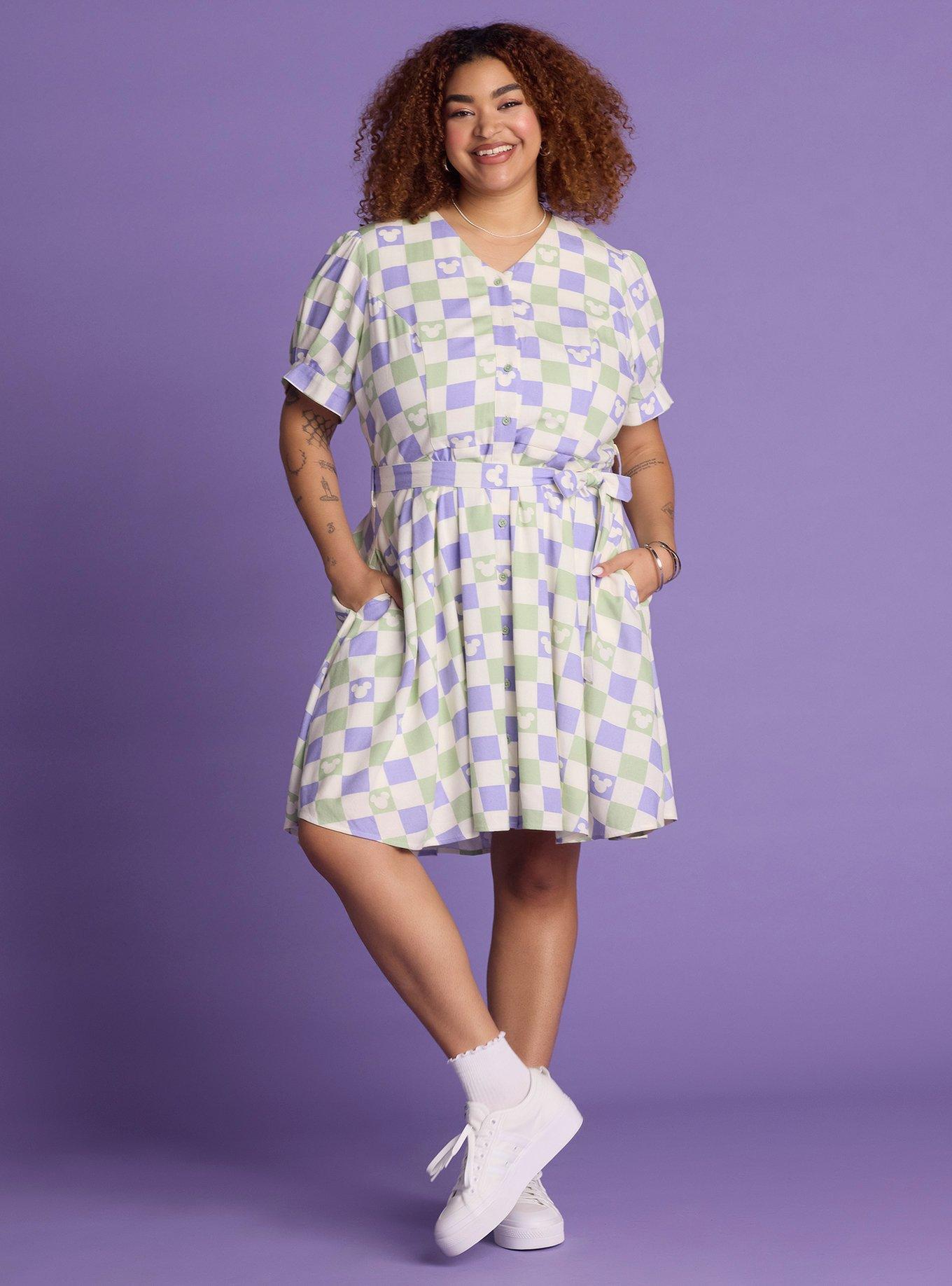 Her Universe Disney Mickey Mouse Pastel Checkered Tie-Front Dress Plus Size Her Universe Exclusive, , hi-res