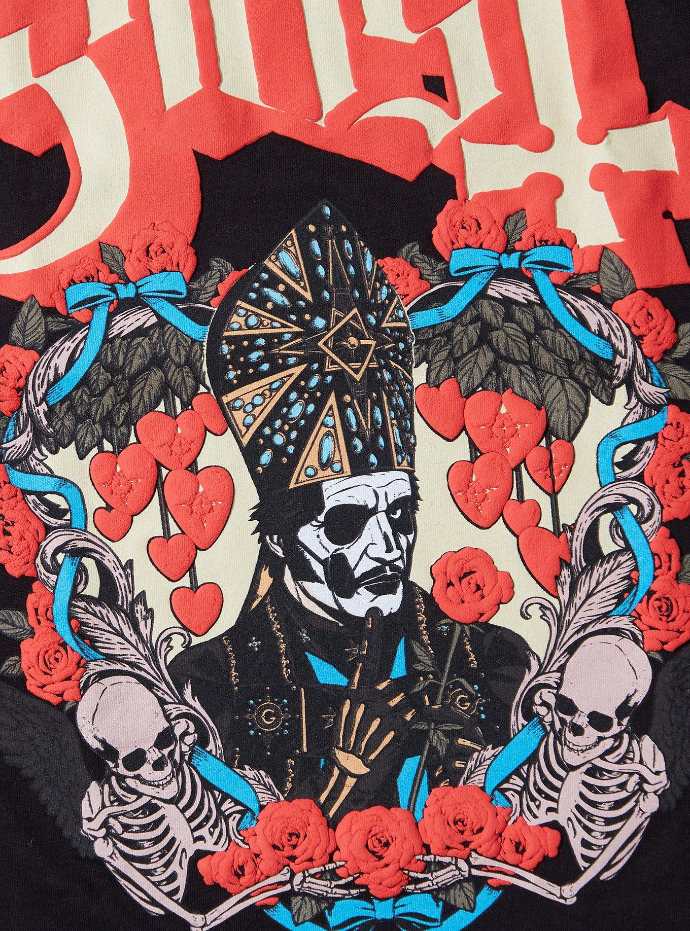 Ghost Hearts & Roses Puff Paint T-Shirt, BLACK, alternate