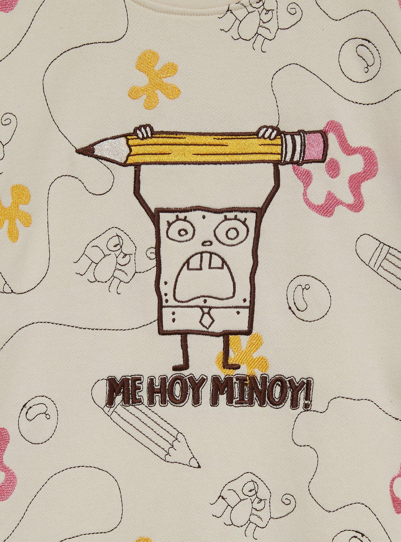 SpongeBob SquarePants DoodleBob Allover Embroidered Icons Crewneck - BoxLunch Exclusive, CREAM, alternate