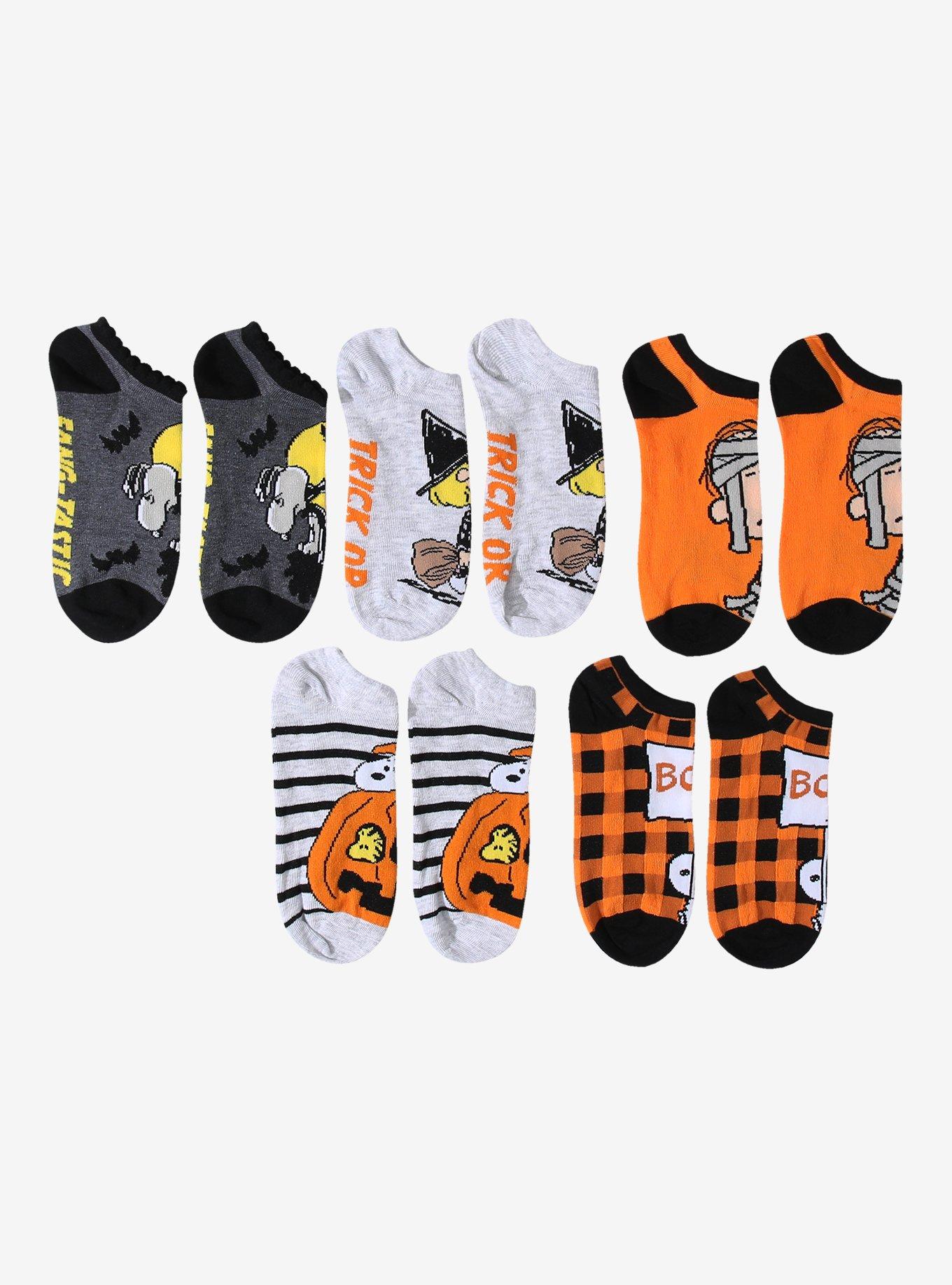 Peanuts Halloween Fang-Tastic No-Show Socks 5 Pair, , alternate