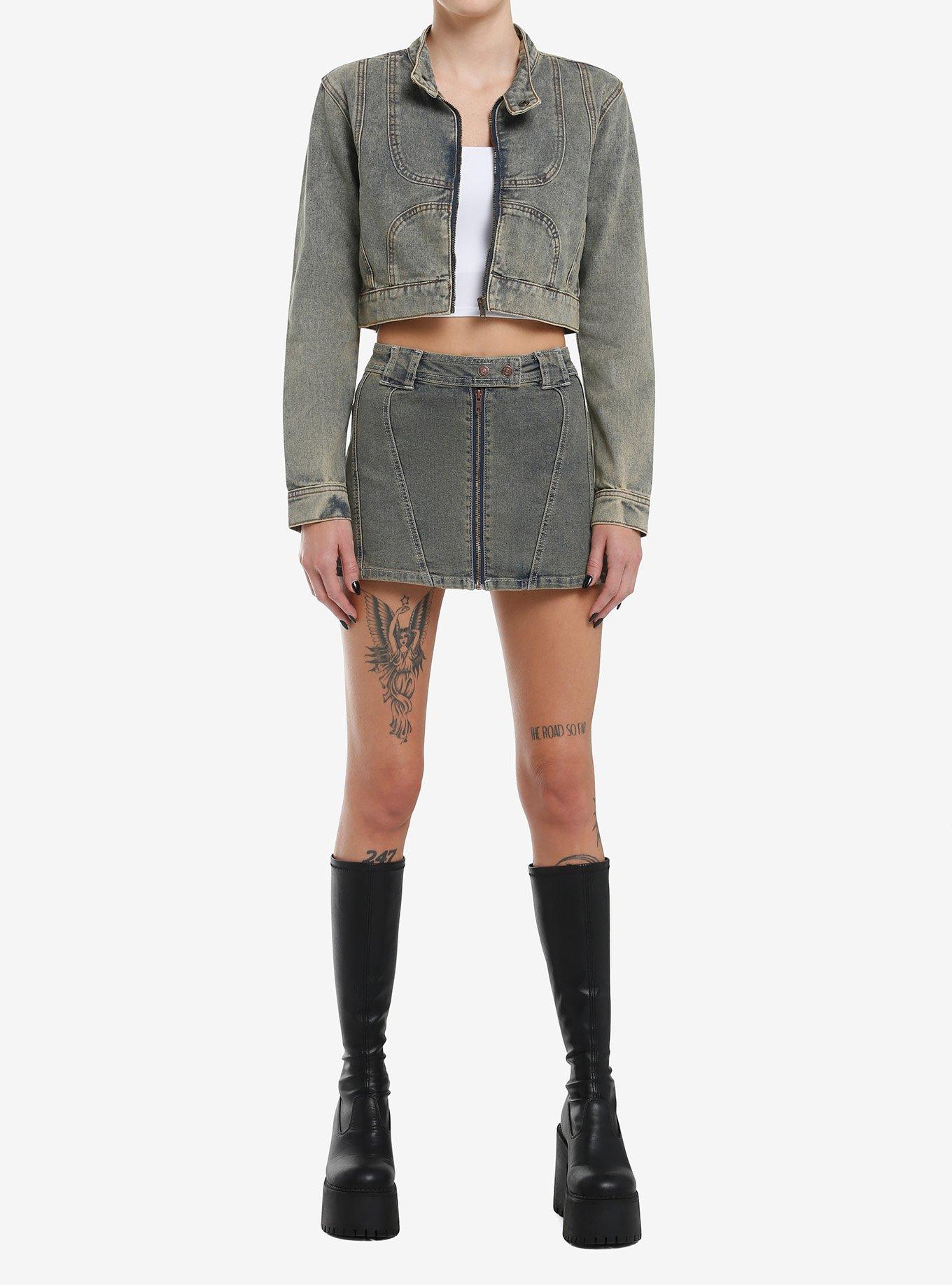 Light Blue Vintage Wash Aurora Seam Girls Denim Jacket, , hi-res